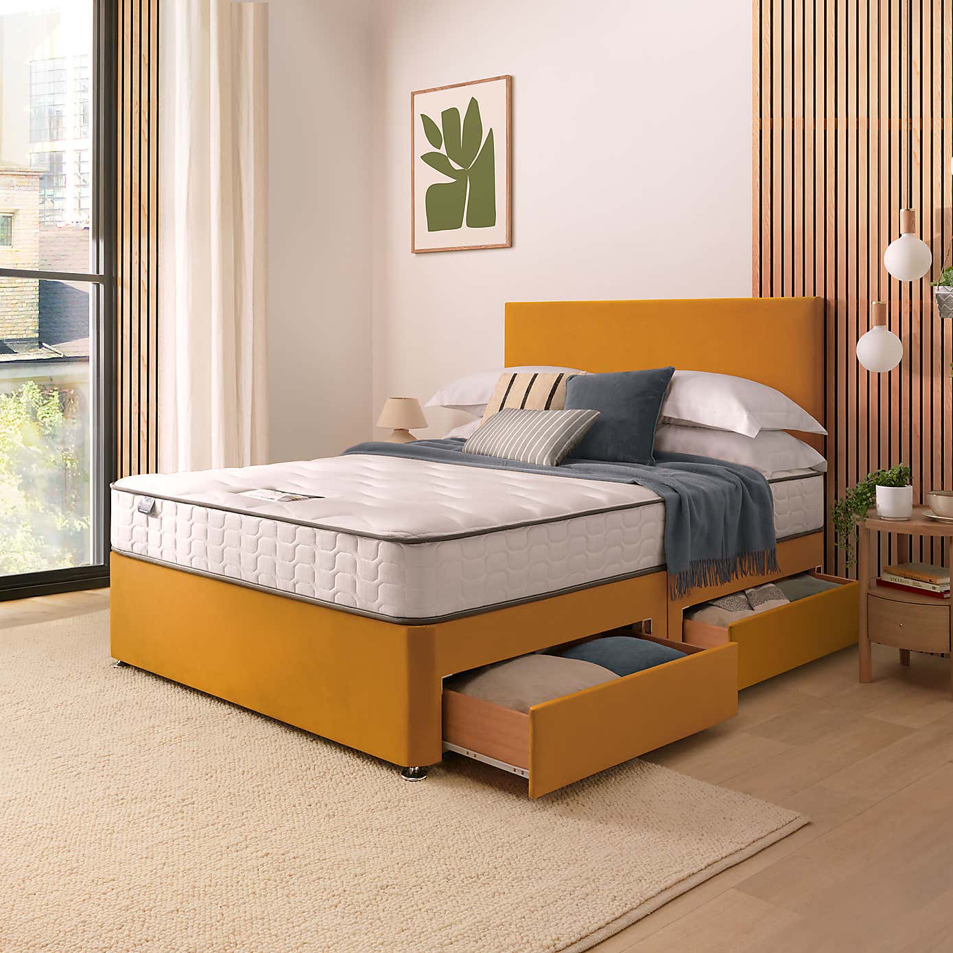 Silentnight 2 Drawer Divan Bed With Velvet Paris Headboard