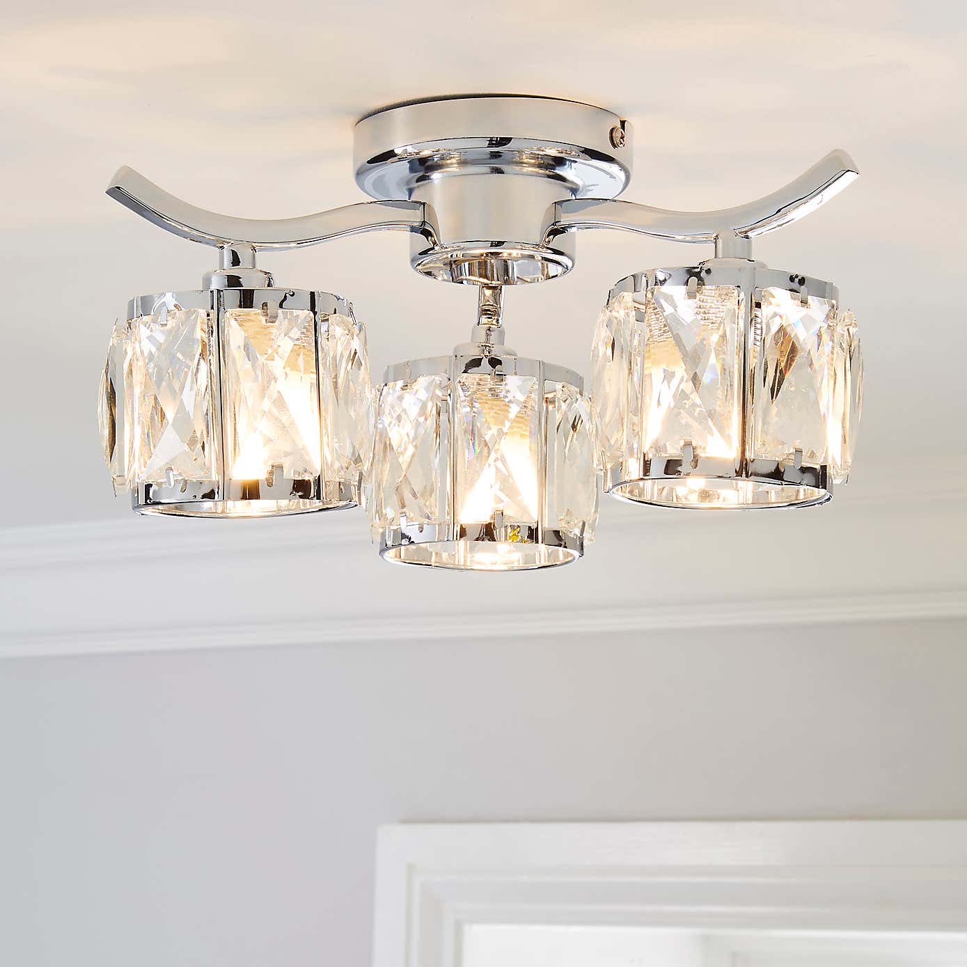 Kleio 3 Light Glass Chrome Semi-Flush Ceiling Fitting