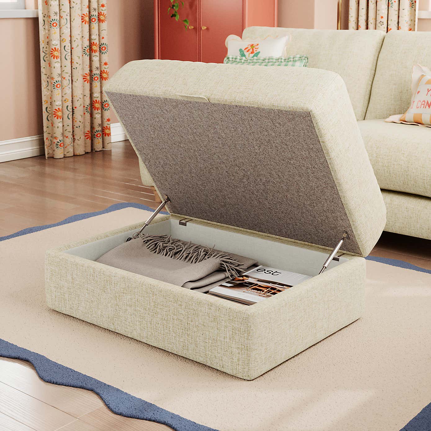 Hattie Slub Faux Linen Storage Footstool