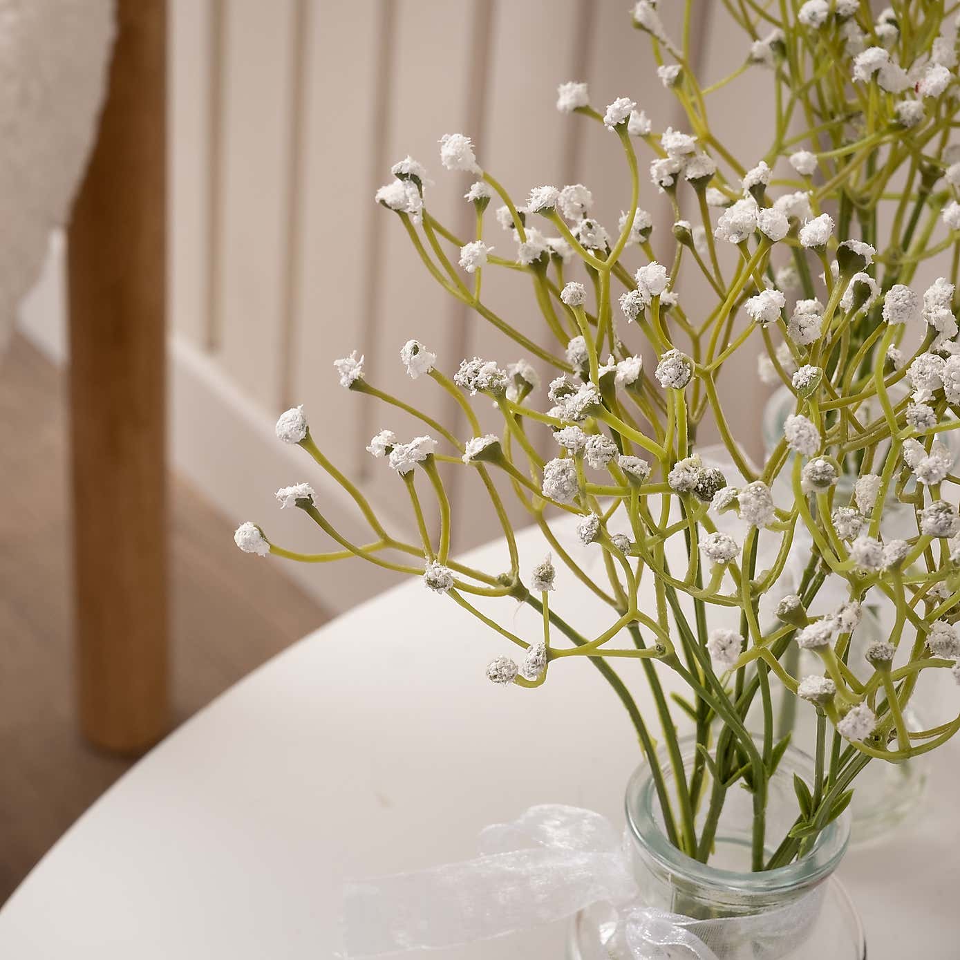 Set of 3 Artificial Gypsophila Bundles in Glass Bottle Vases