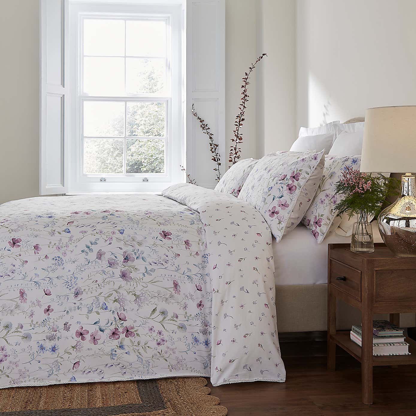 Dorma Wildflower Mauve Cotton Duvet Cover and Pillowcase Set