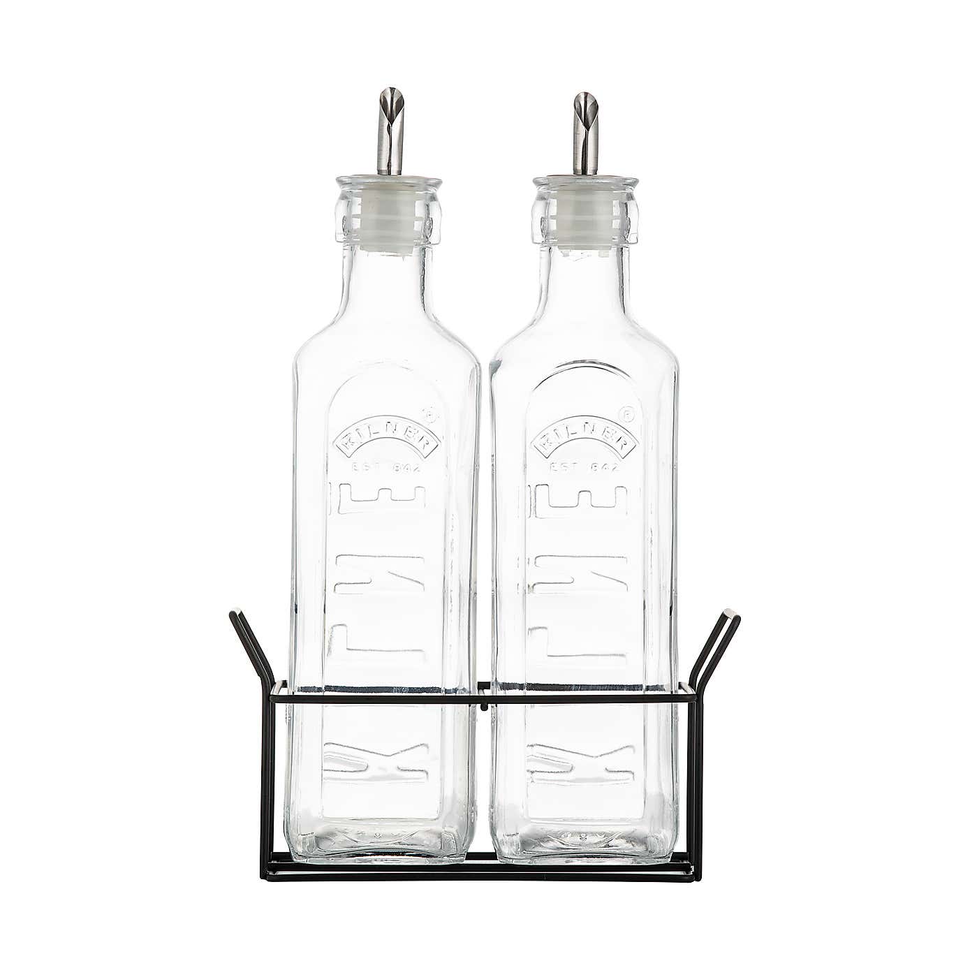 Kilner Set of 2 0.6 Litre Oil Bottles with Metal Rack