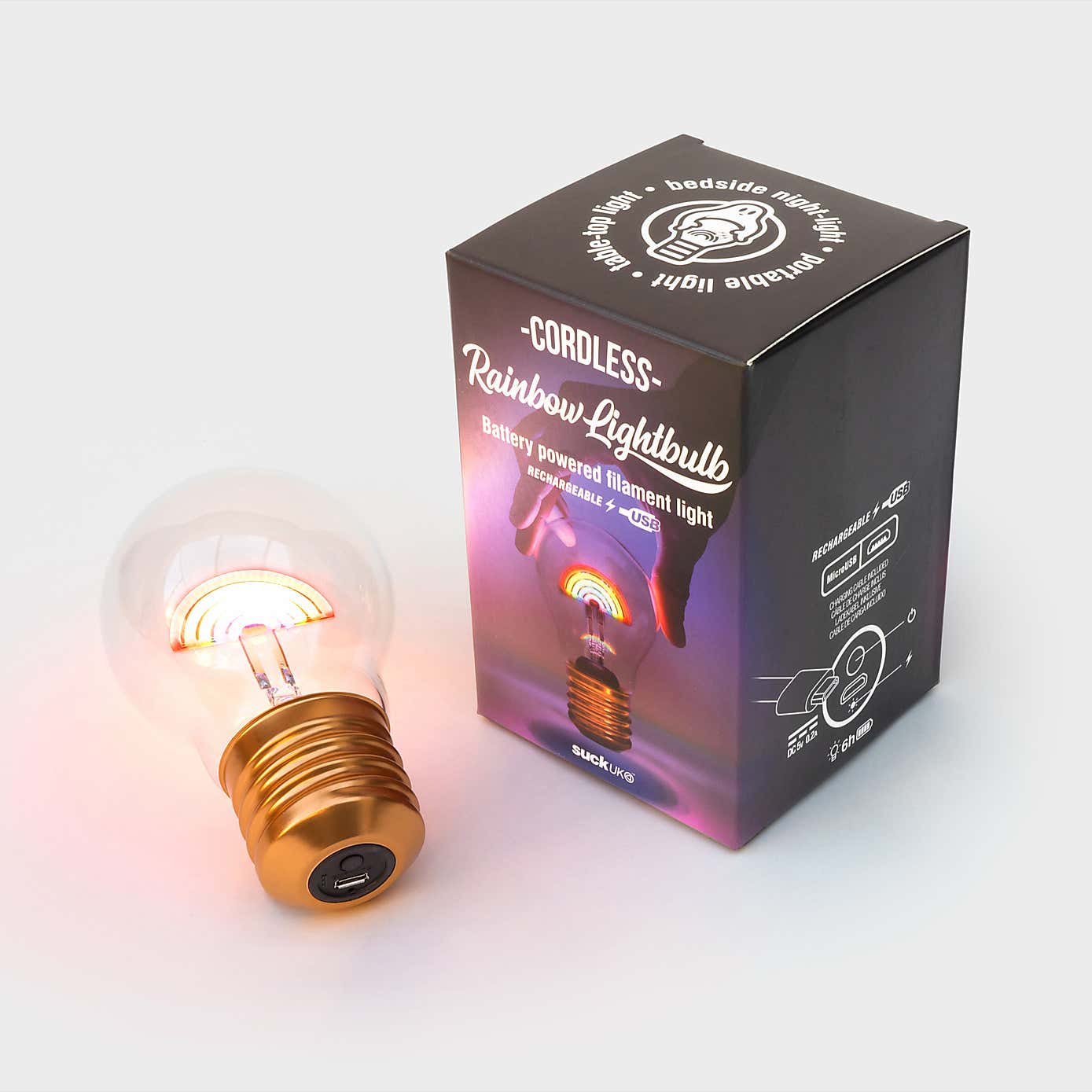 Cordless Rechargeable Rainbow Lightbulb Shaped Night Light