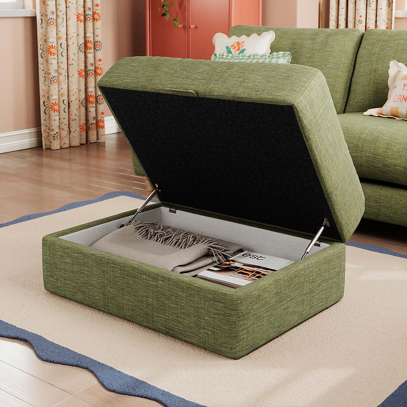 Hattie Slub Faux Linen Storage Footstool