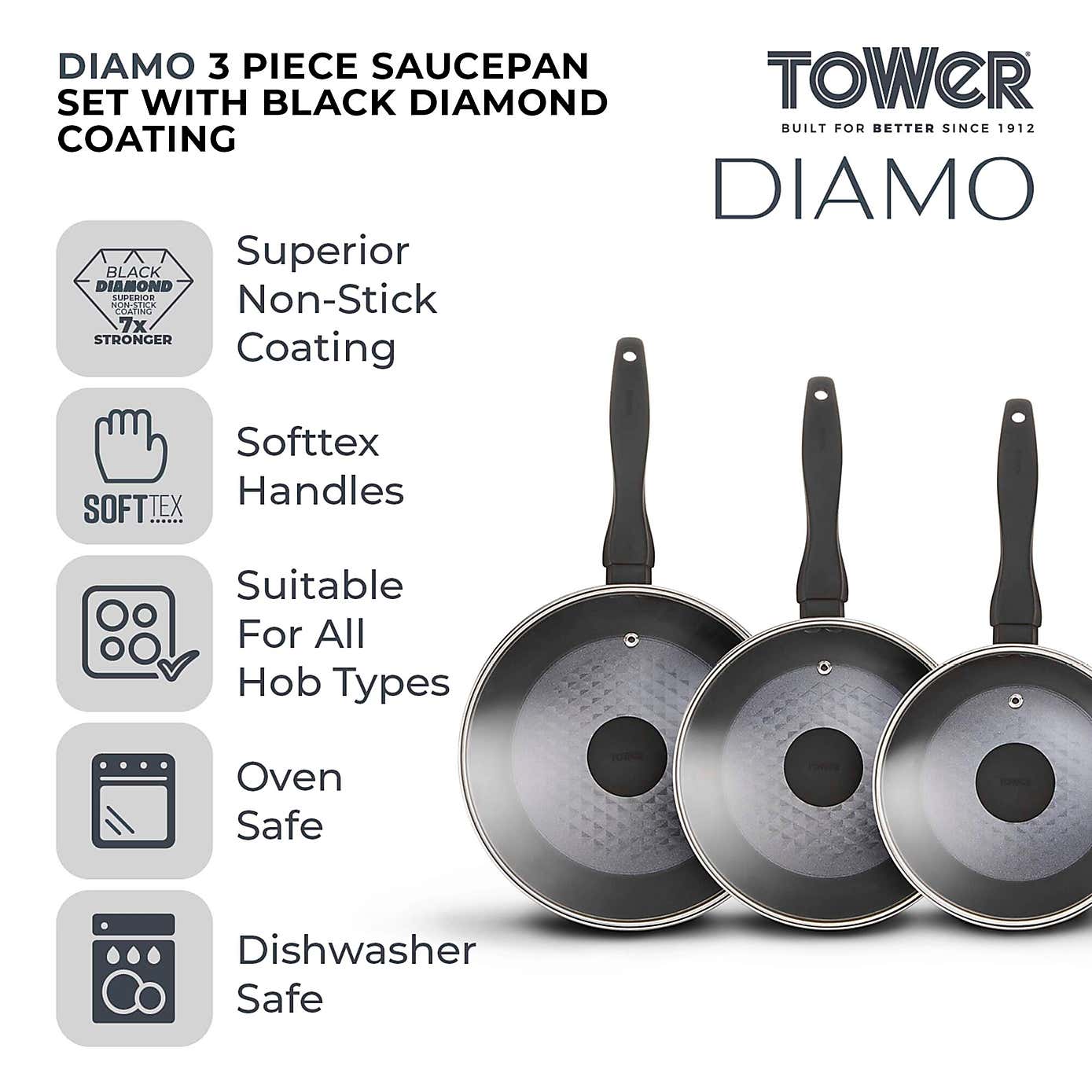 Tower Diamo 3 Piece Ceramic Pan Set