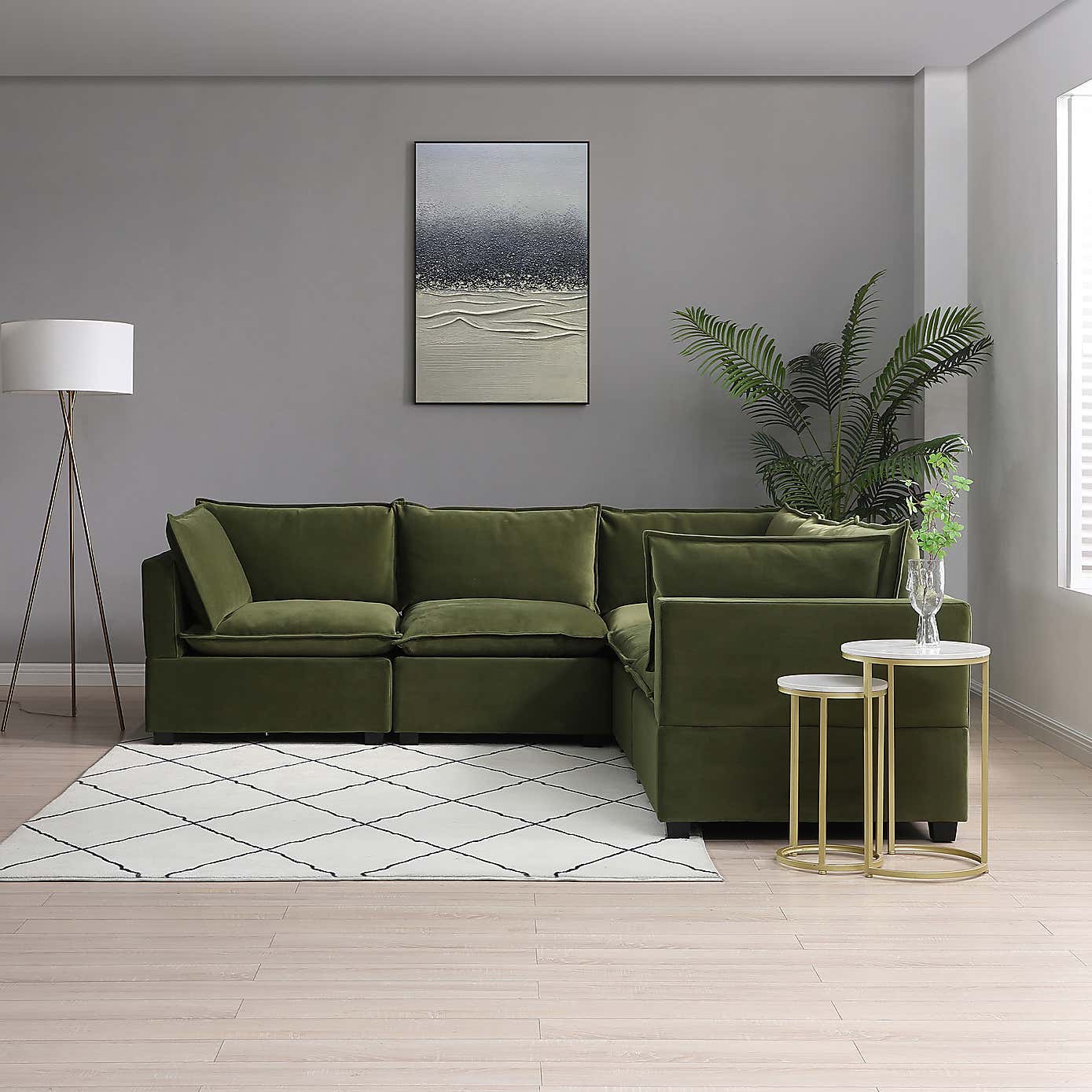 Moda Corner Modular Sofa, Olive Velvet
