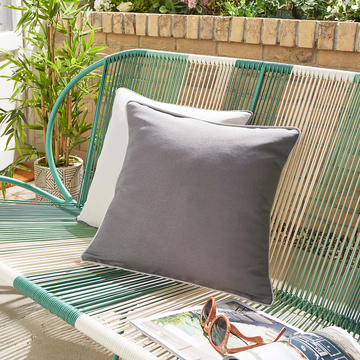 Pack of 2 Grey Outdoor Square Cushion Covers