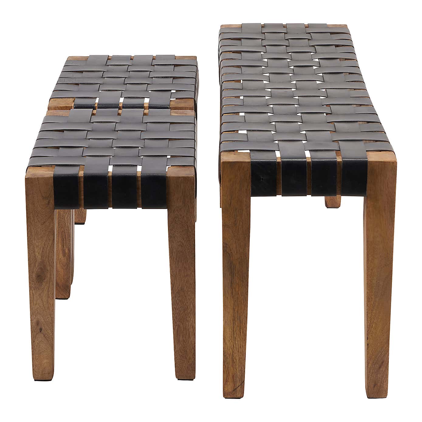 Pacific Claudio Leather Bench and Stools Set, Mango Wood