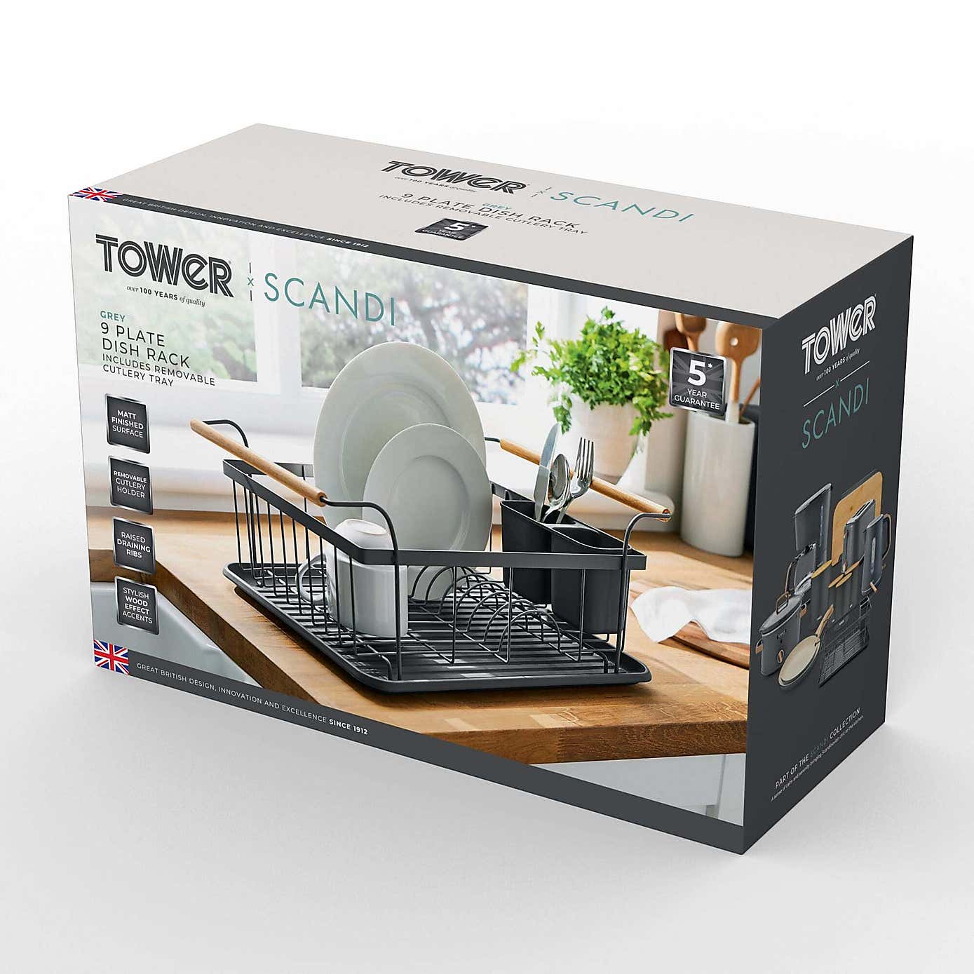 Tower Scandi Dish Rack with Wooden Handles