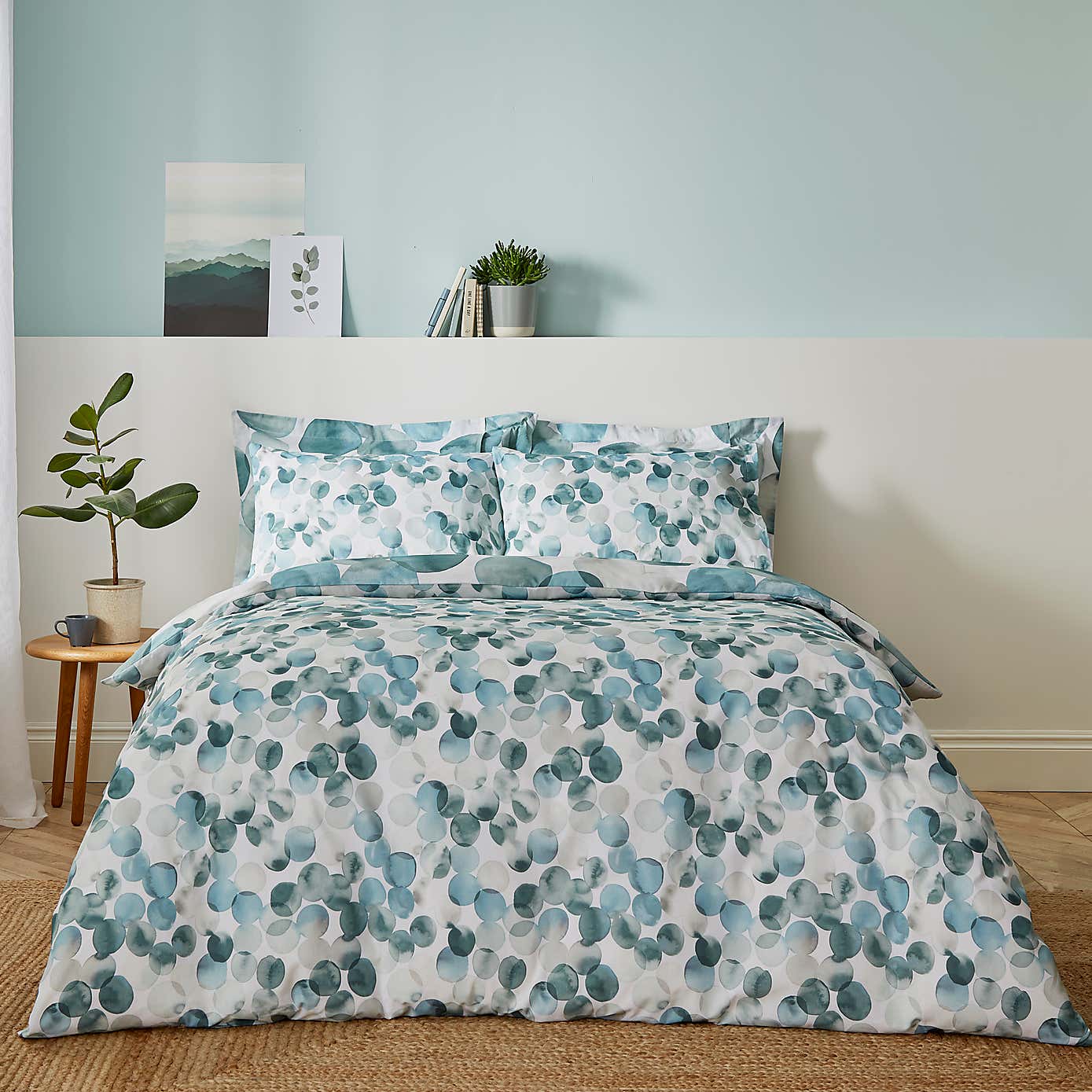 Watercolour Circles Teal Duvet Cover and Pillowcase Set