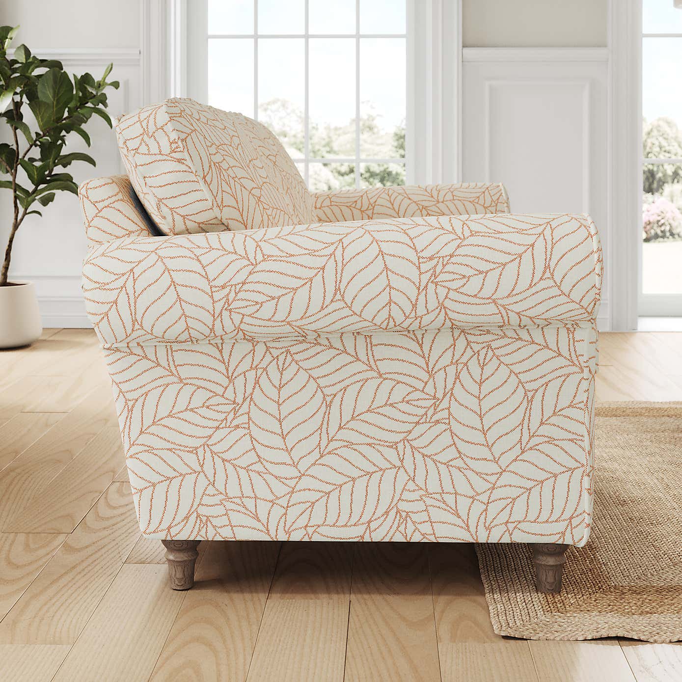 Flori 3 Seater Sofa, Leaf Print Fabric