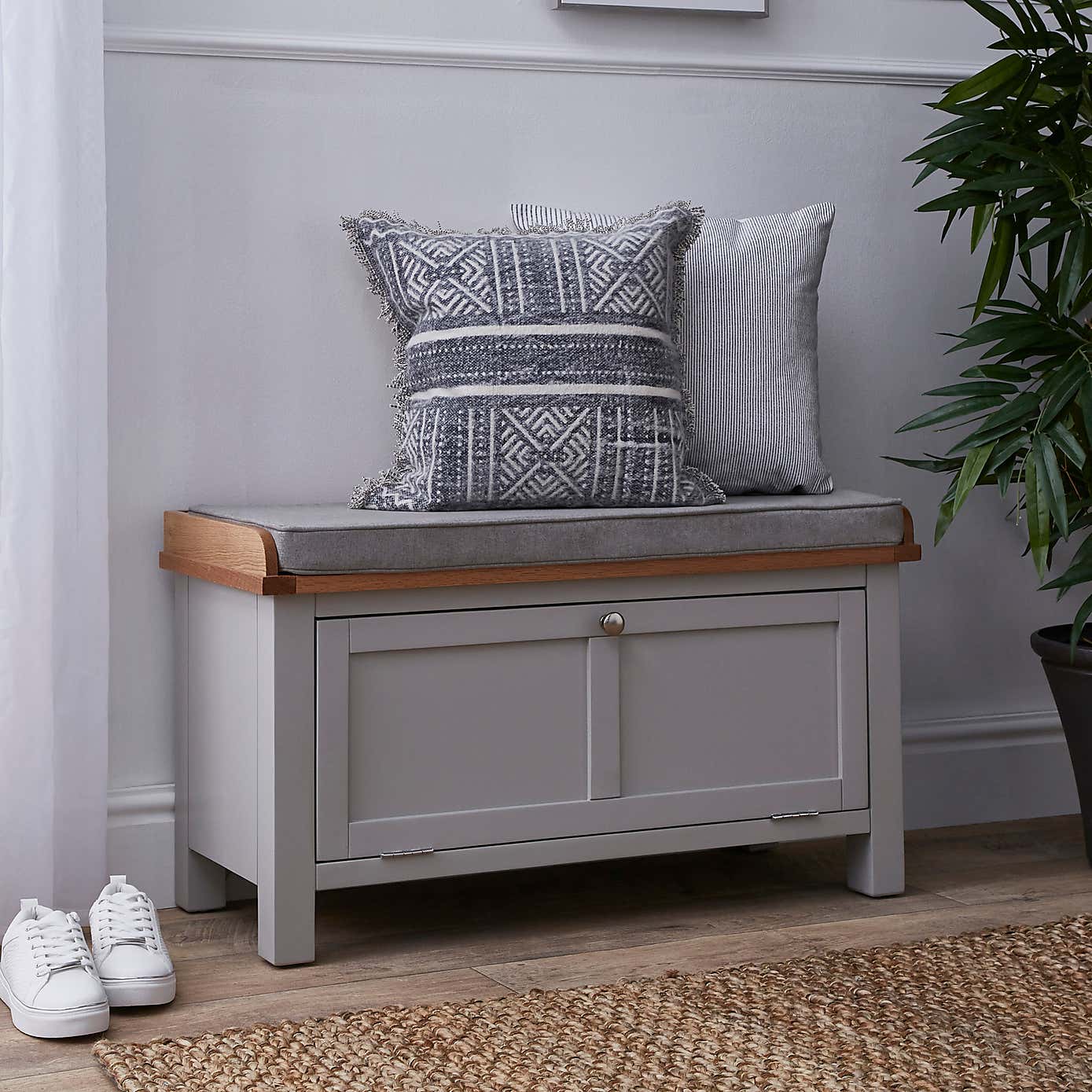 Bromley Grey Storage Bench With Cushion