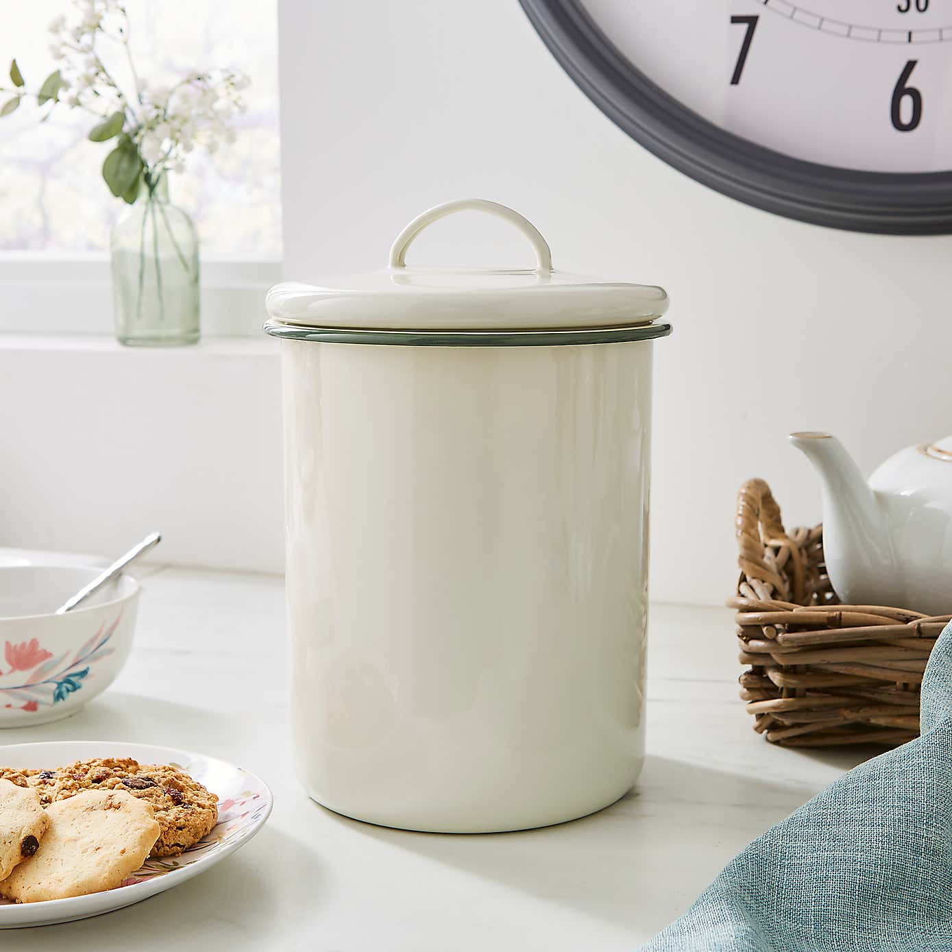 Cream and Sage Enamel Canister