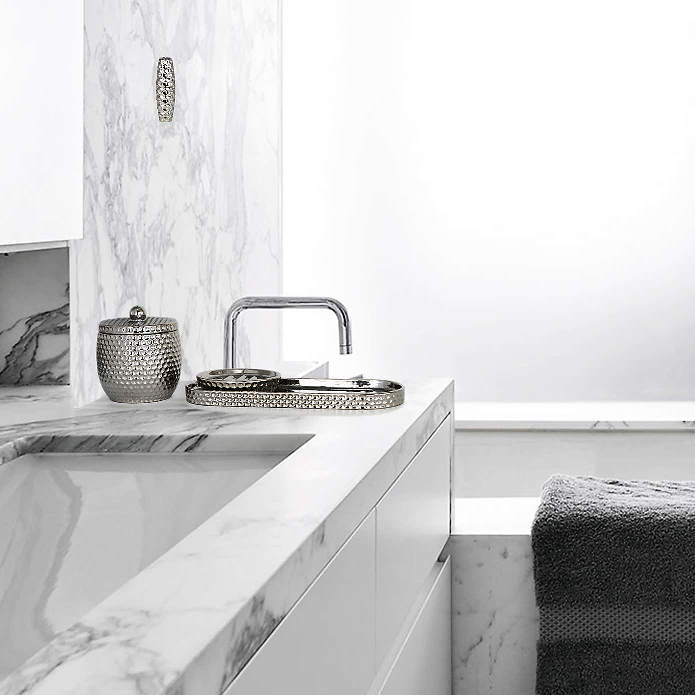 Silver Hammered Effect Bathroom Accessories Set