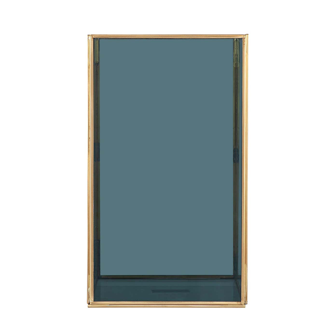 Brass & Smoked Glass Panelled Square Hurricane Candle Holder