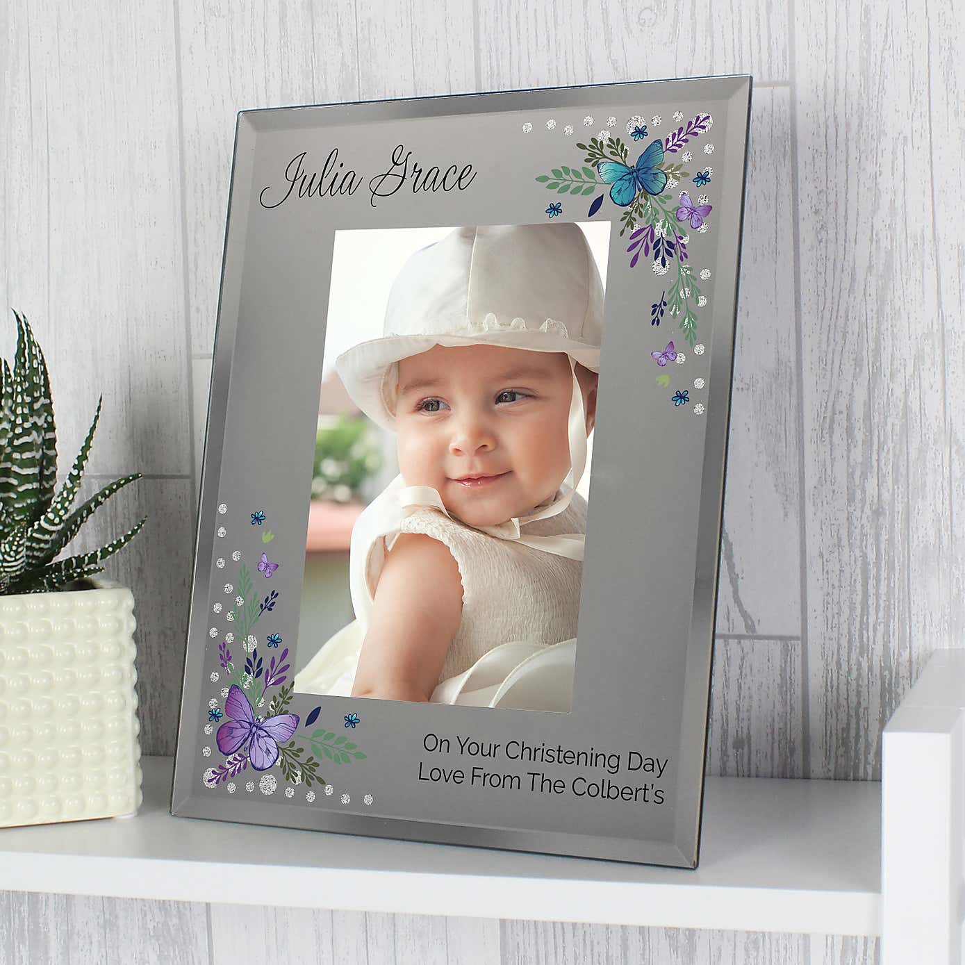 Personalised Butterfly Diamante Glass Portrait Photo Frame
