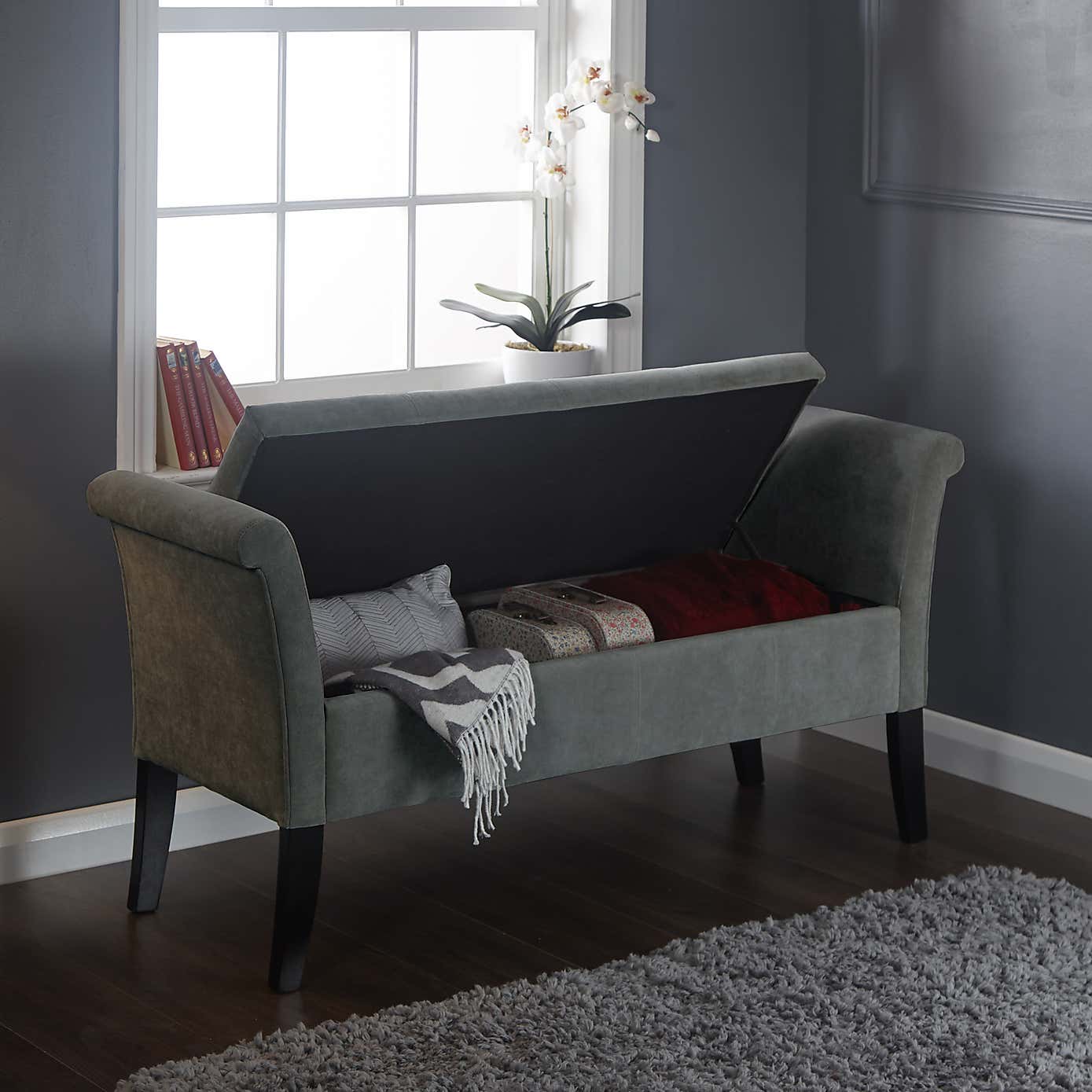 Balmoral Grey Chenille Window Seat