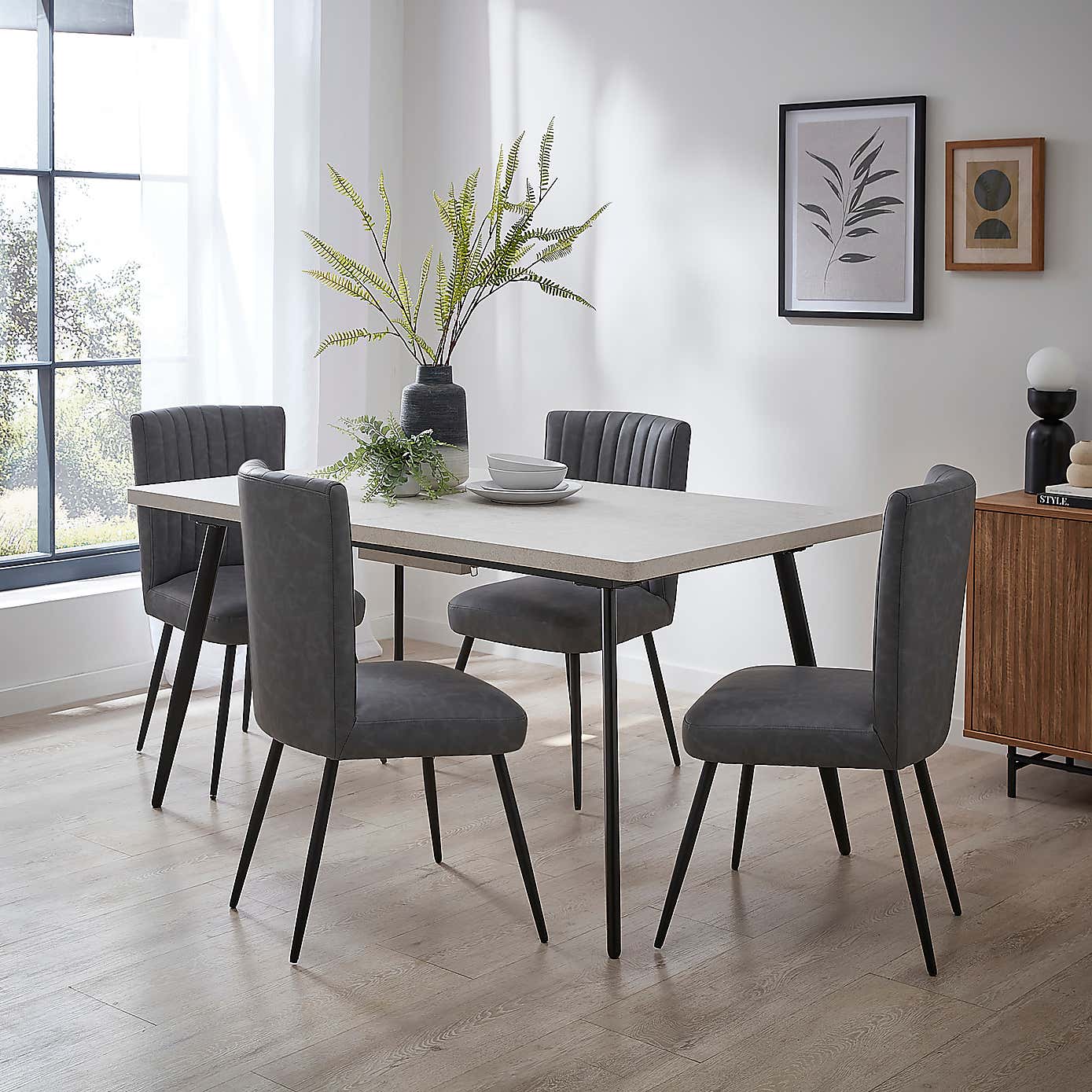 Zuri Rectangle Extending Dining Table, 150cm to 180cm Concrete Effect