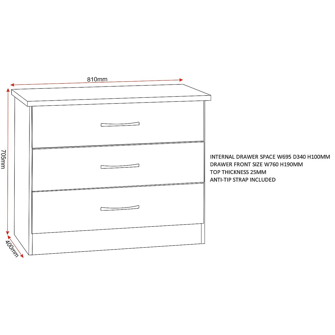 Nevada 3 Drawer Chest