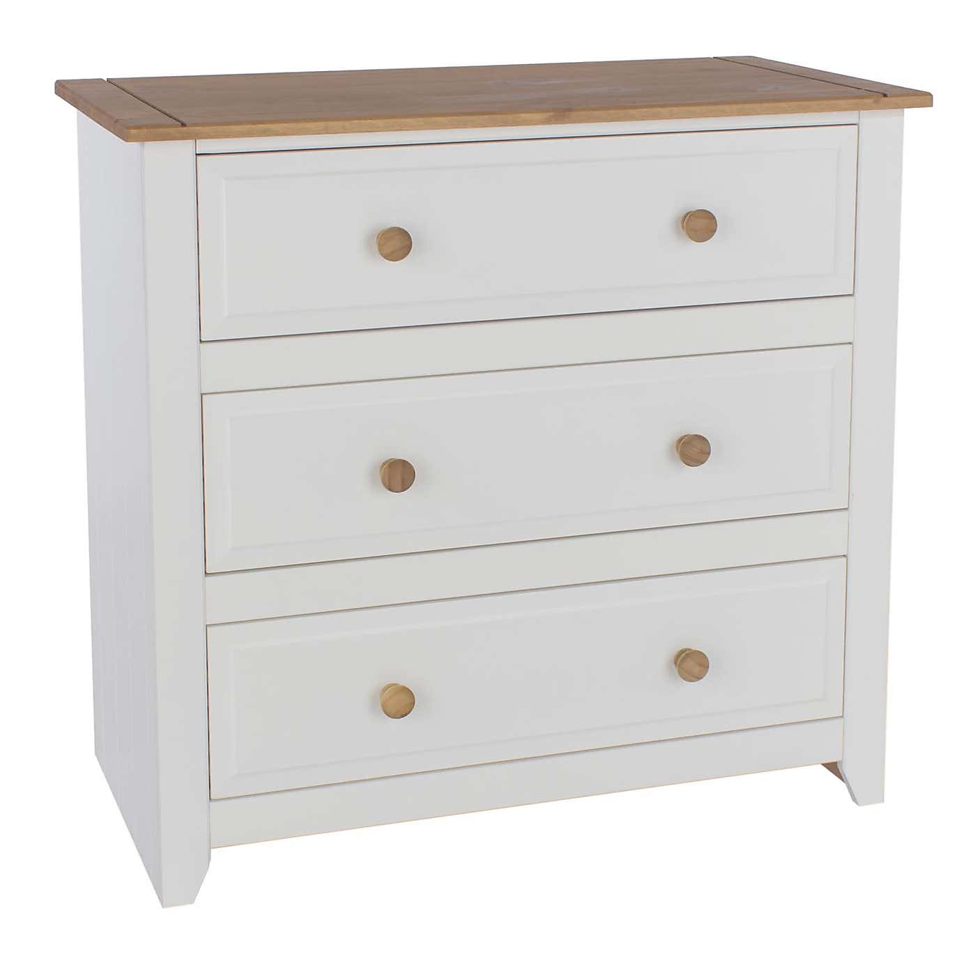 Capri 3 Drawer Chest, White & Pine