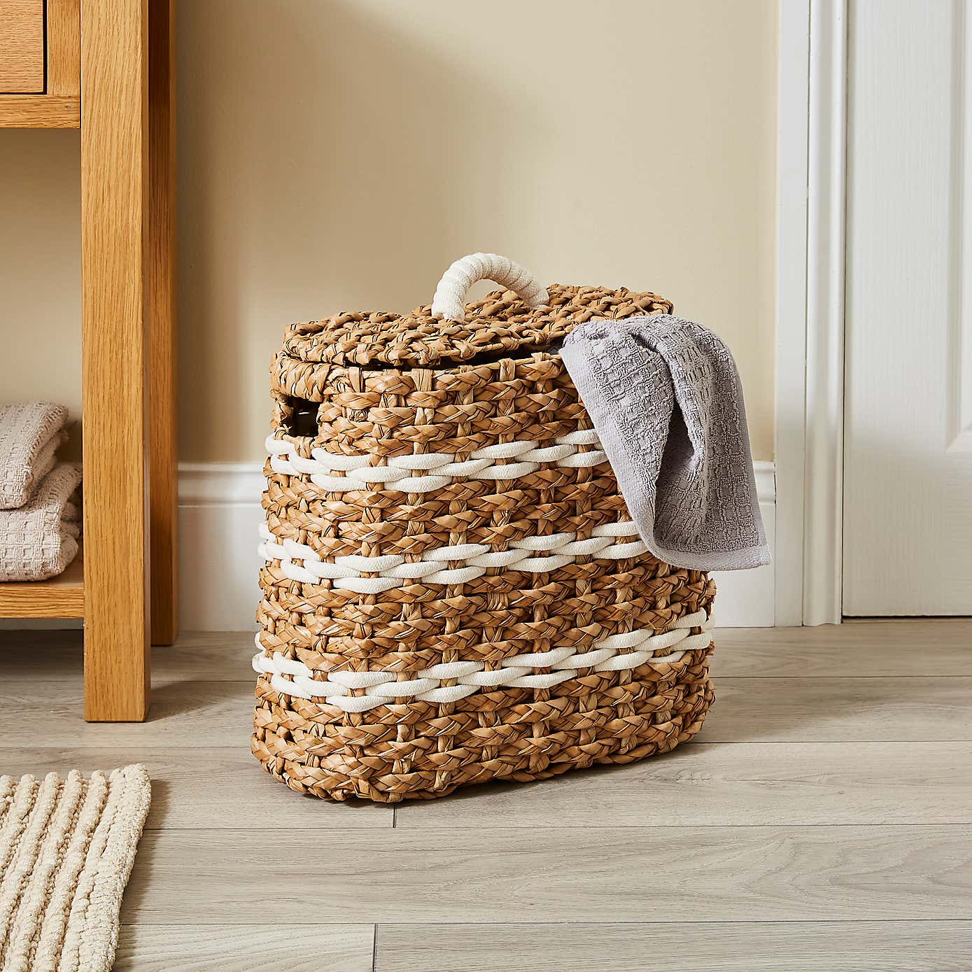 Rope Stripe Storage Basket with Lid