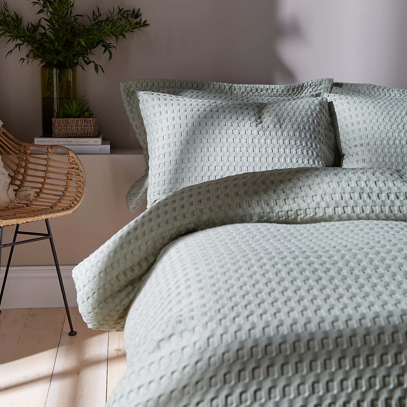 Emerson Waffle Sage Green Duvet Cover and Pillowcase Set