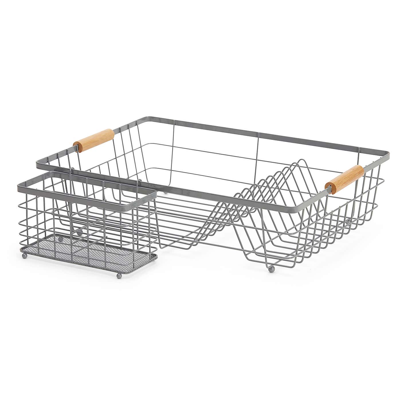 Grey and Bamboo Dish Drainer