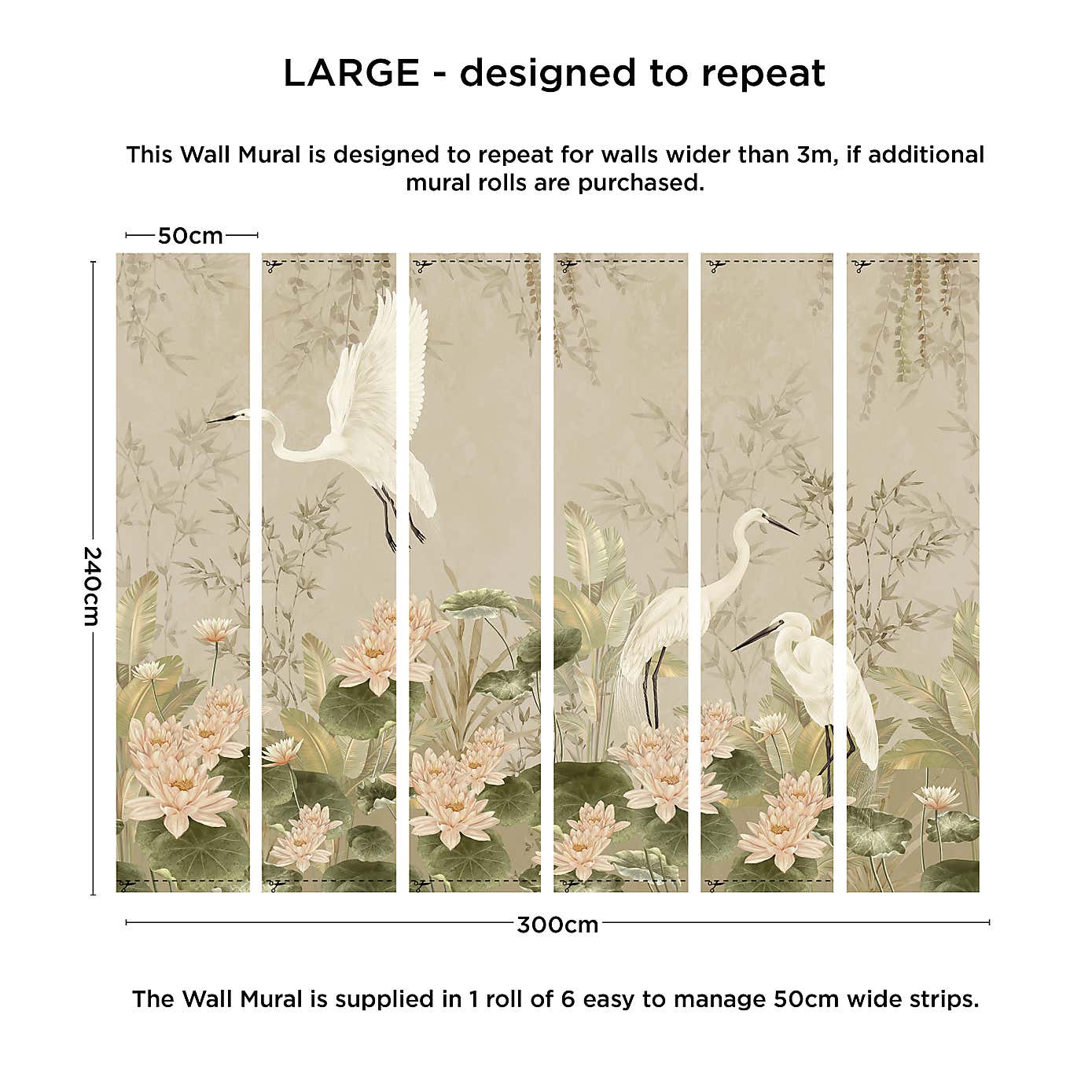 Cranberry and Laine Opulent Crane Wall Mural