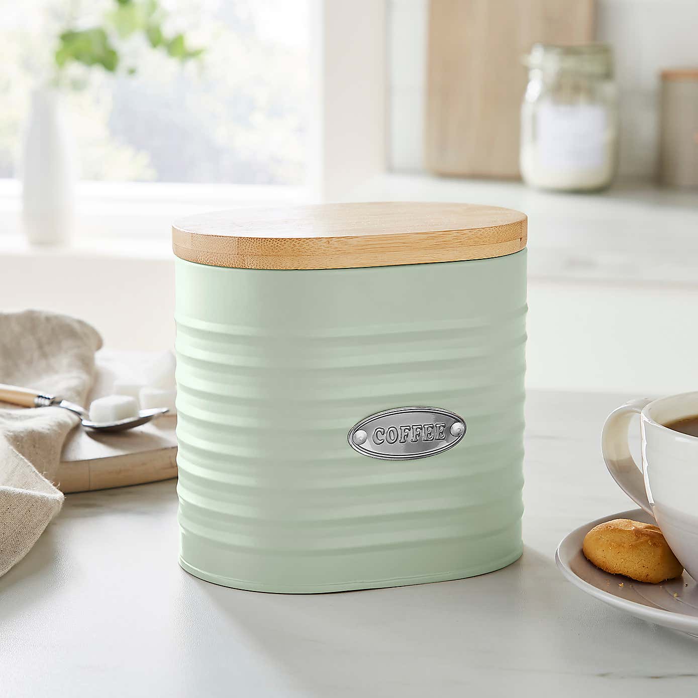 Metal Coffee Canister with Badge Sage