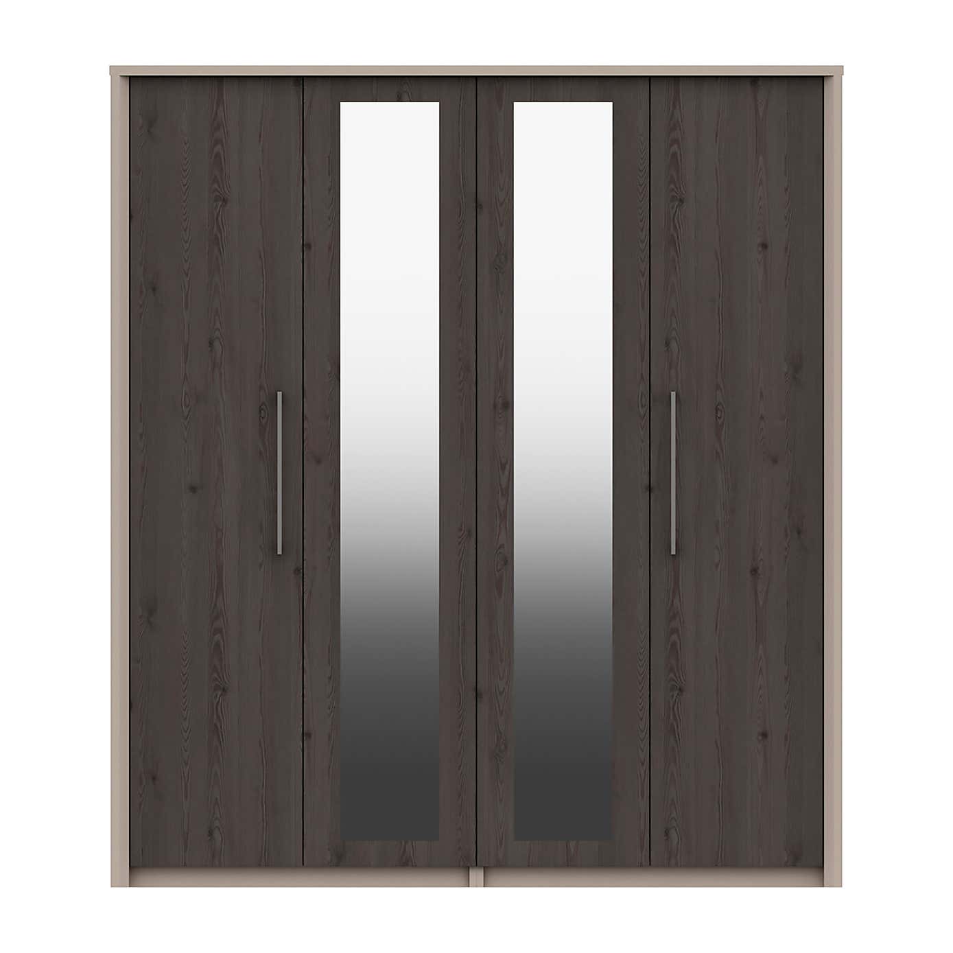 Dolan Grey Oak Effect 4 Door Mirrored Wardrobe