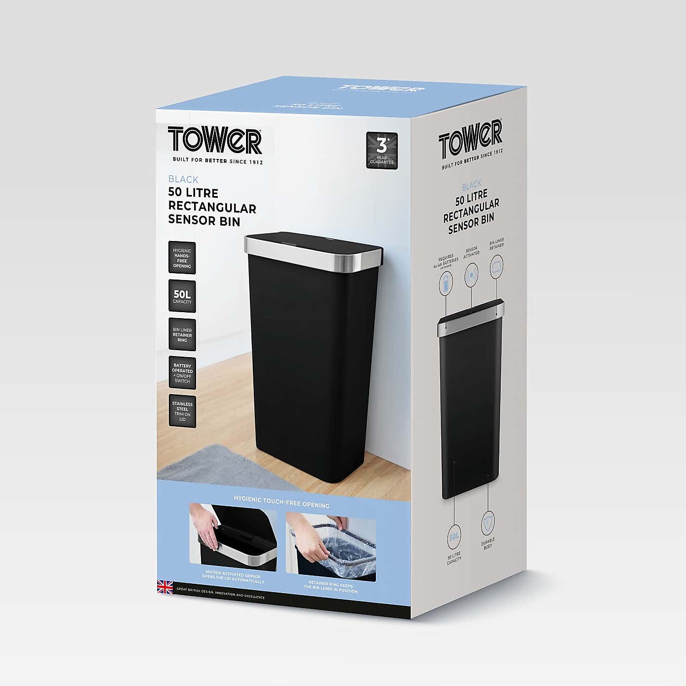 Tower 50L Rectangular Sensor Bin