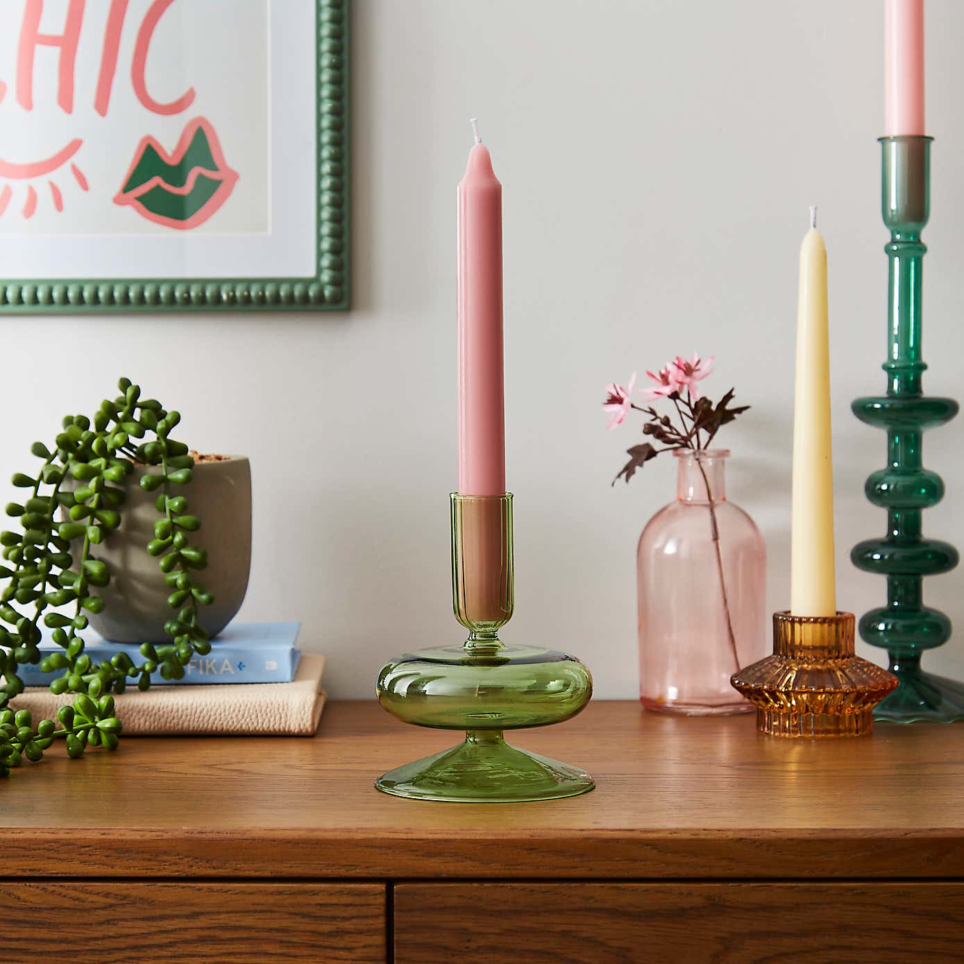 Squat Glass Taper Candlestick Holder