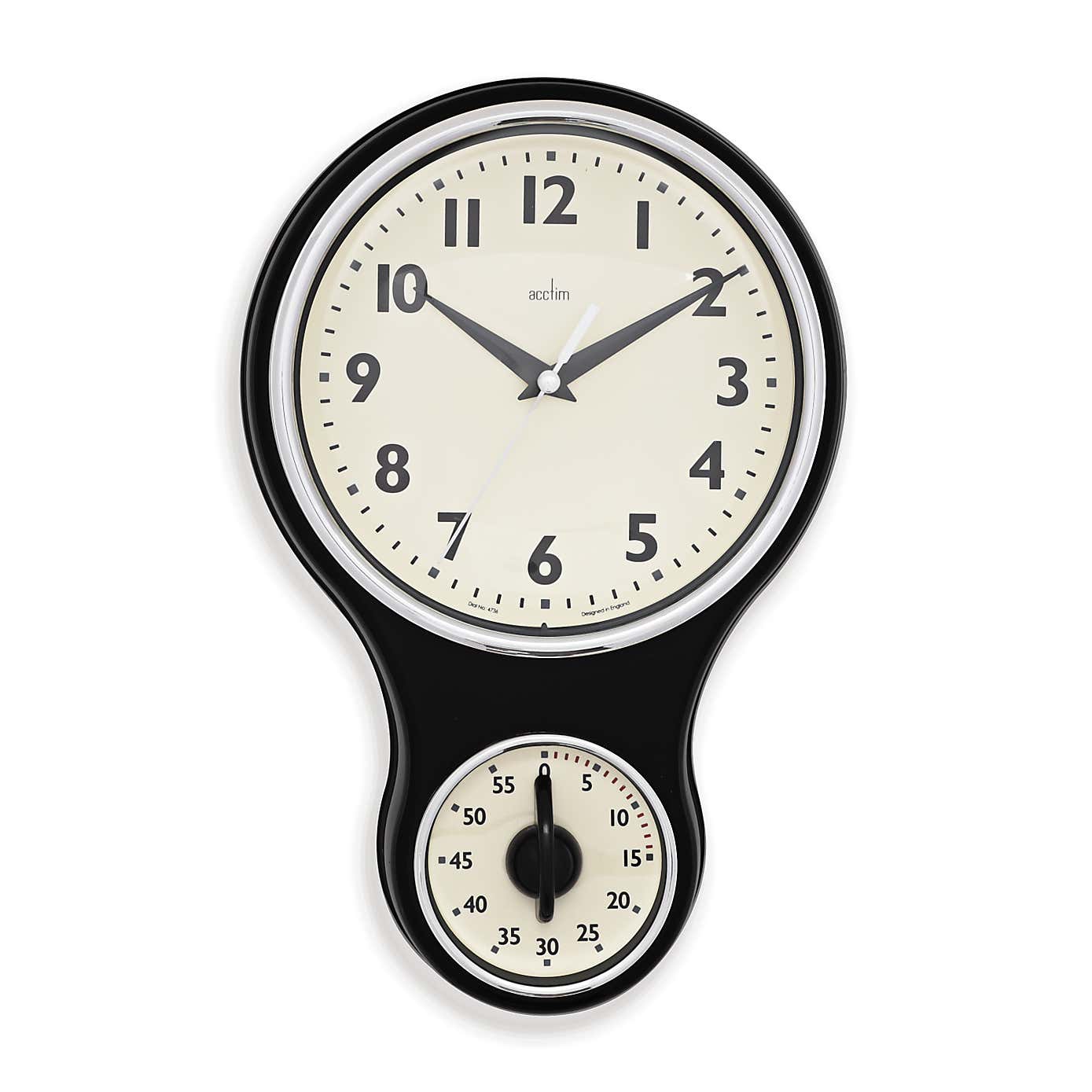 Acctim Kitchen Time Retro Wall Clock Timer Quartz 20cm