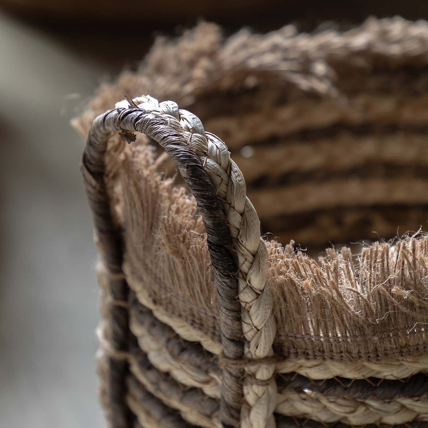 Set of 3 Fringed Woven Stripe Storage Baskets
