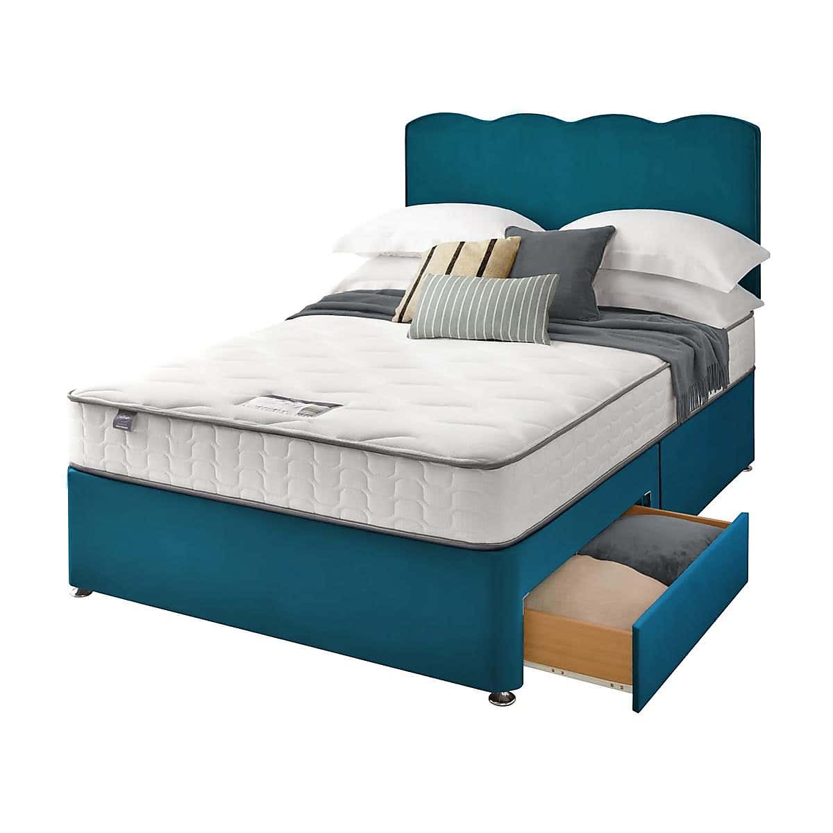 Silentnight 2 Drawer Divan Bed With Velvet Wave Headboard