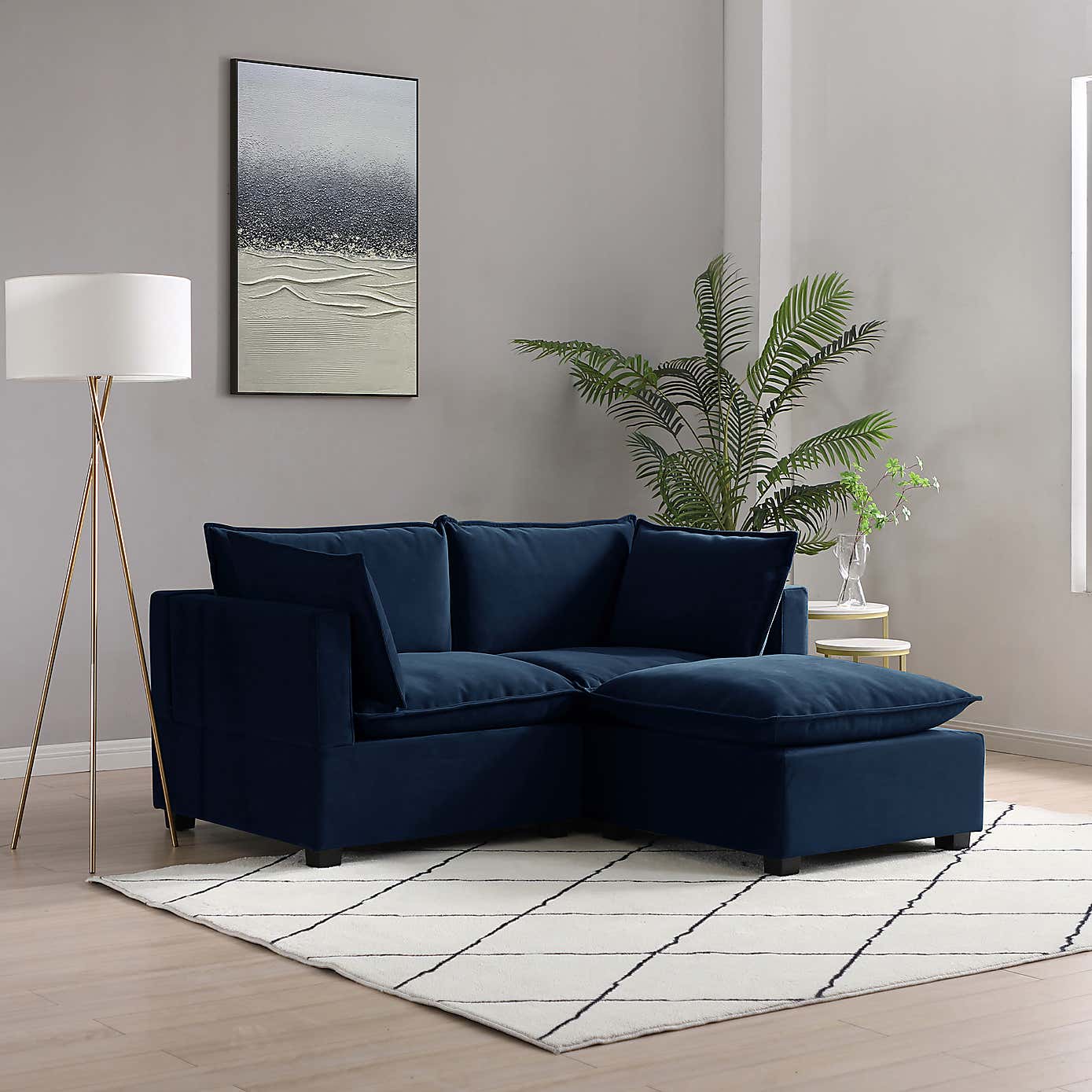 Moda 2 Seater Modular Sofa with Chaise, Navy Velvet