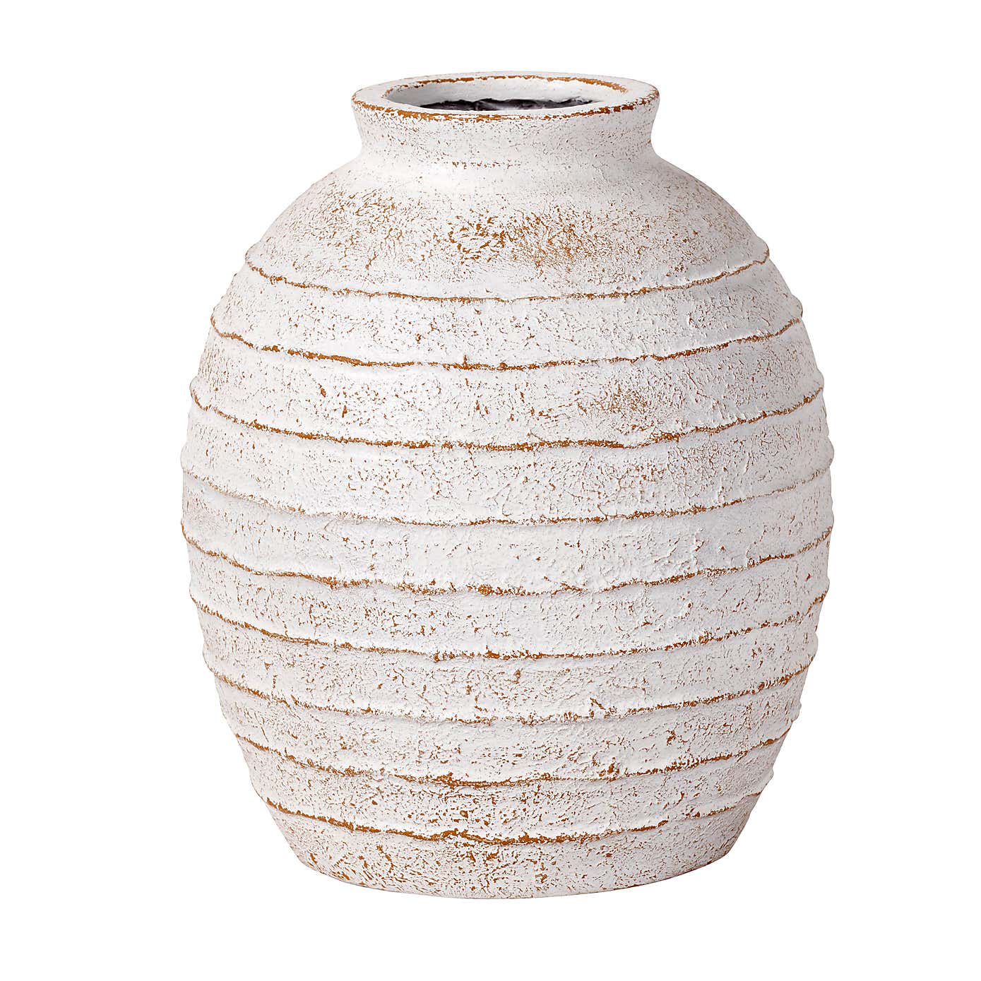 Ribbed White Wash Fibrestone Decorative Vase