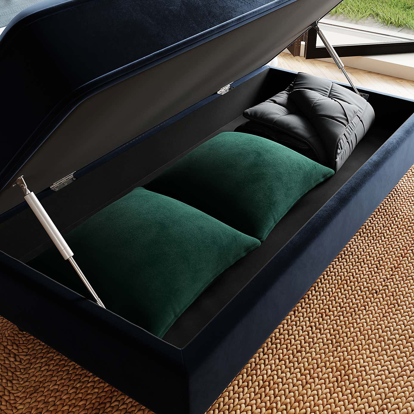 Beatrice Matte Velvet Long Footstool with Storage