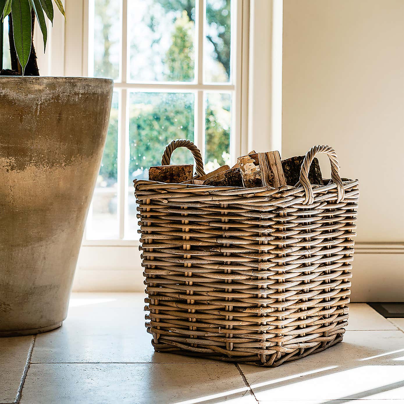 Set of 2 Square Wicker Log Baskets