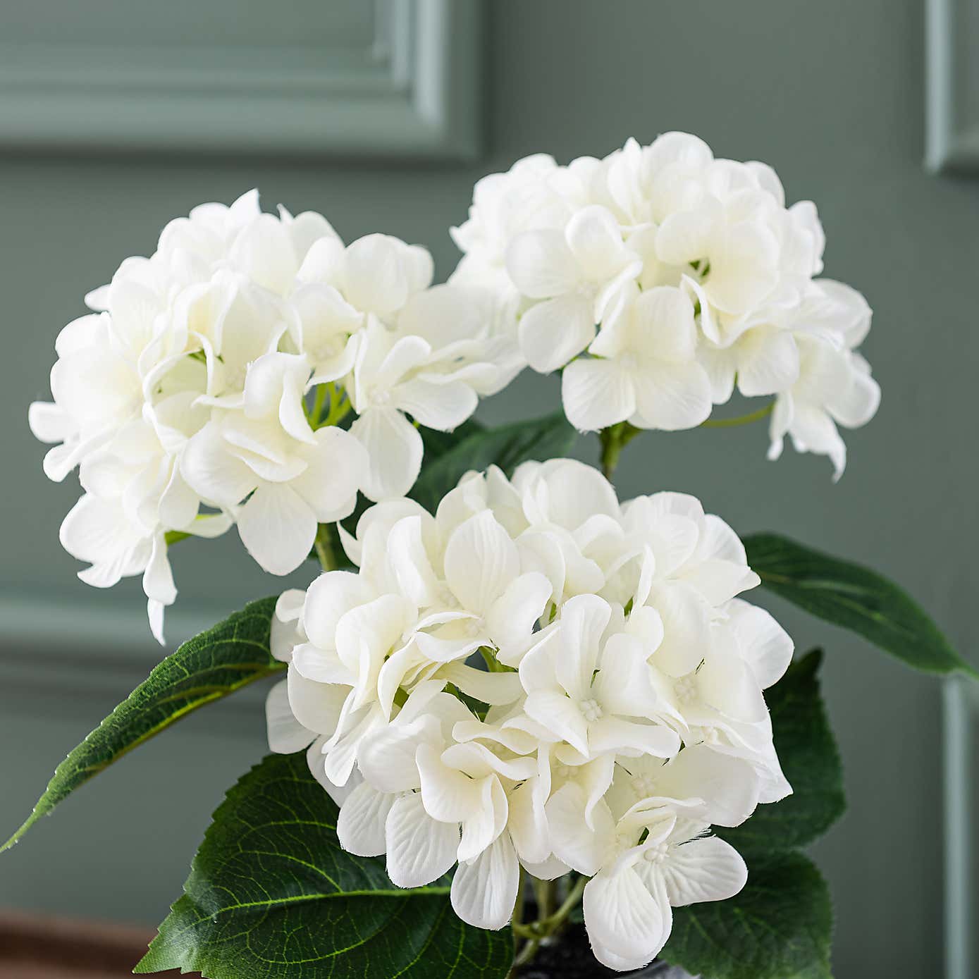 Artificial White Hydrangea in Grey Cement Pot