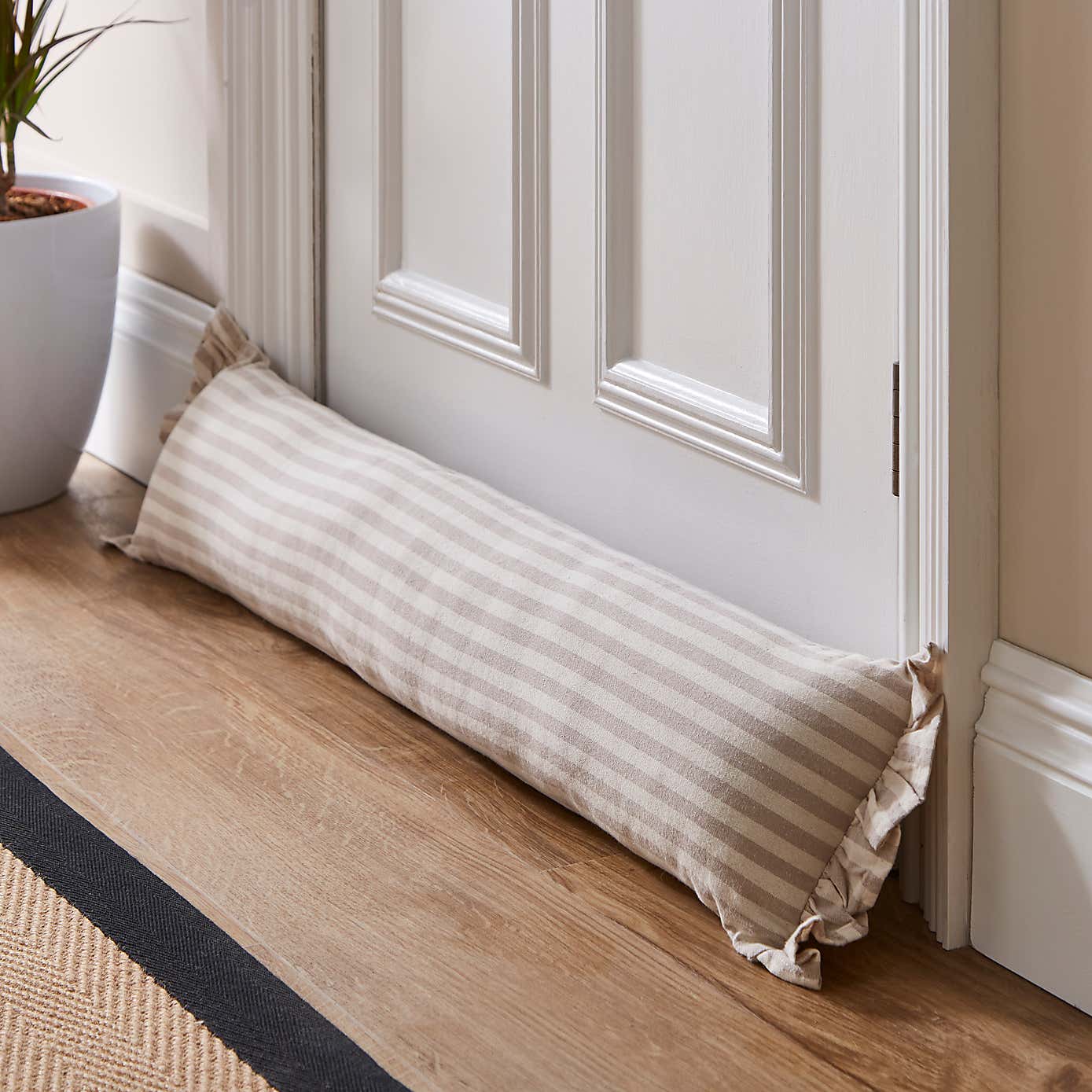 Linford Stripe Frilled Draught Excluder Grey