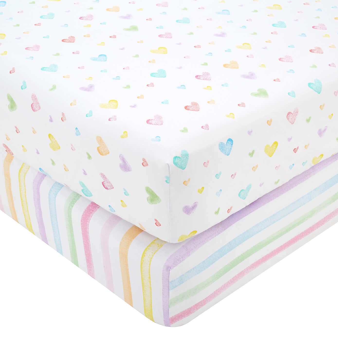 Rainbow Hearts Pack of 2 Fitted Sheets