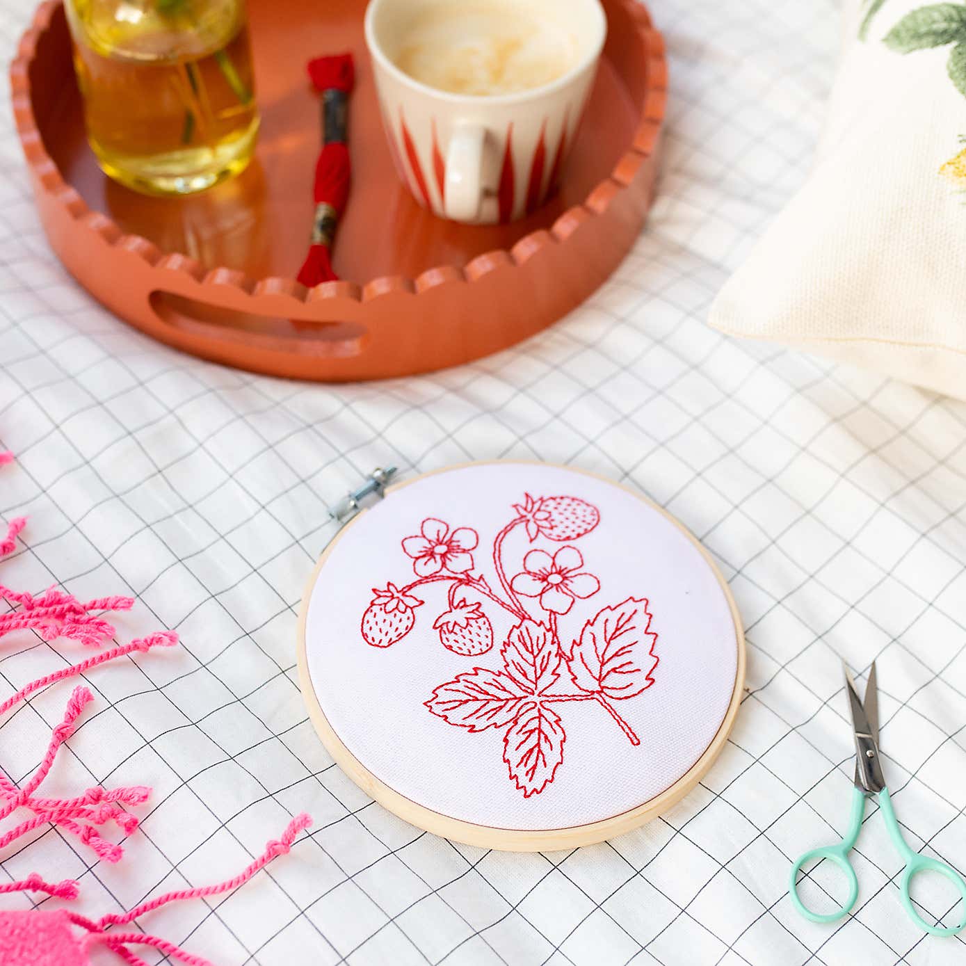 Cotton Clara Strawberry Embroidery Hoop Kit