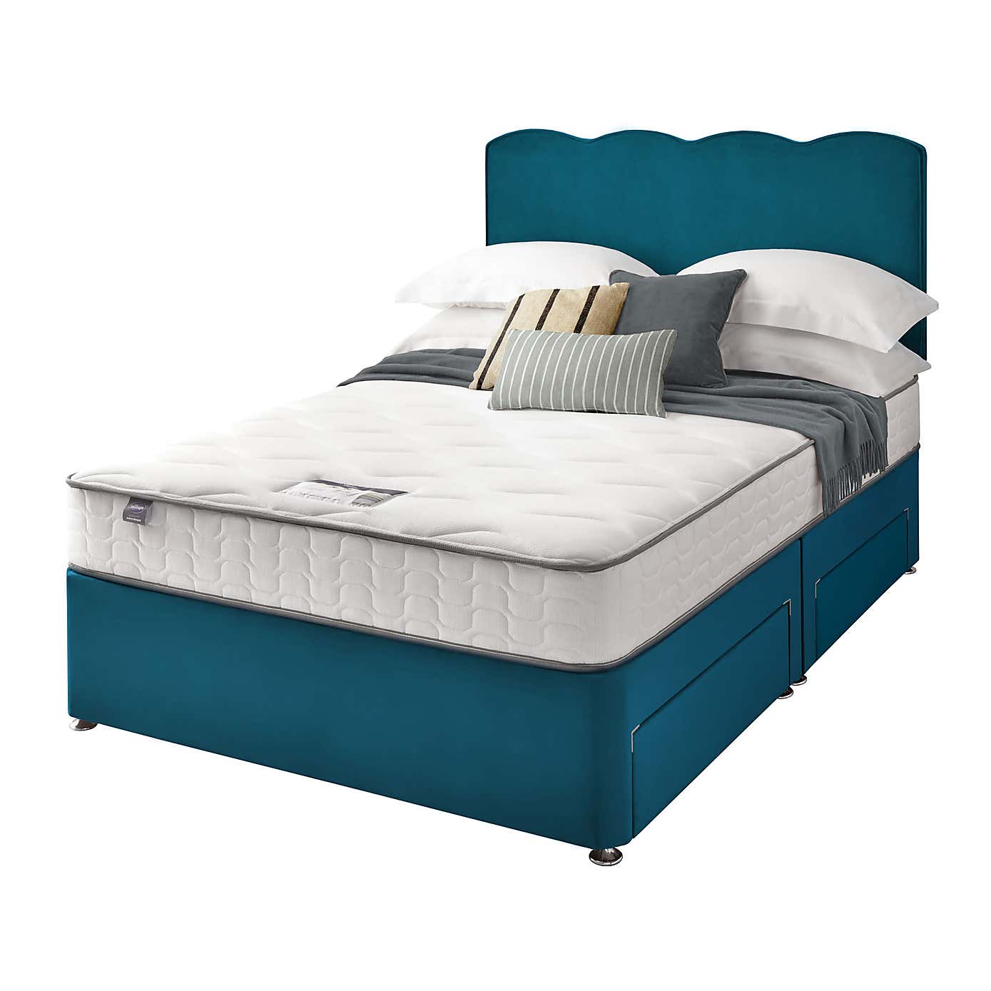 Silentnight 2 Drawer Divan Bed With Velvet Wave Headboard