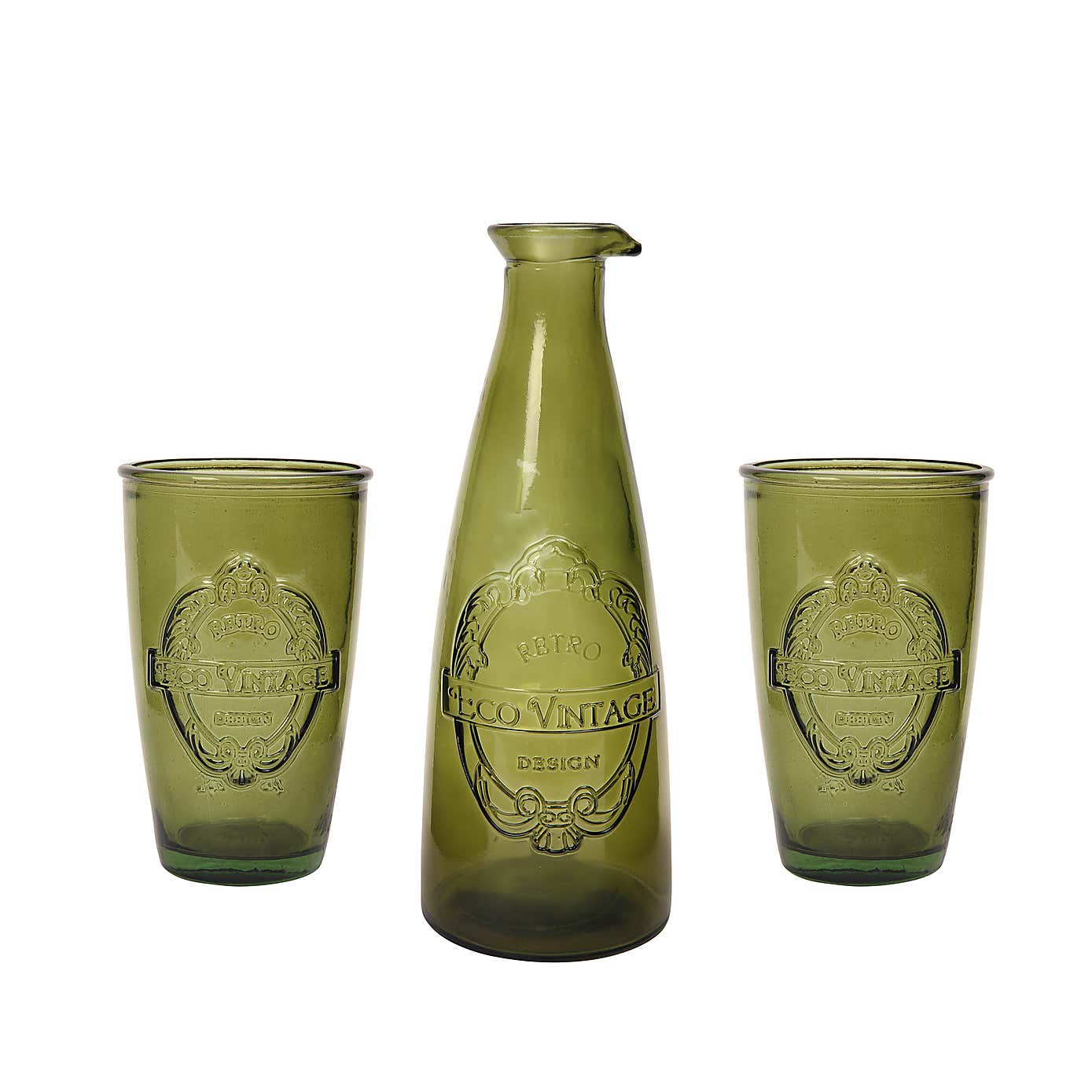 Dexam Sintra Recycled Glass Carafe with Set of 2 Tumblers