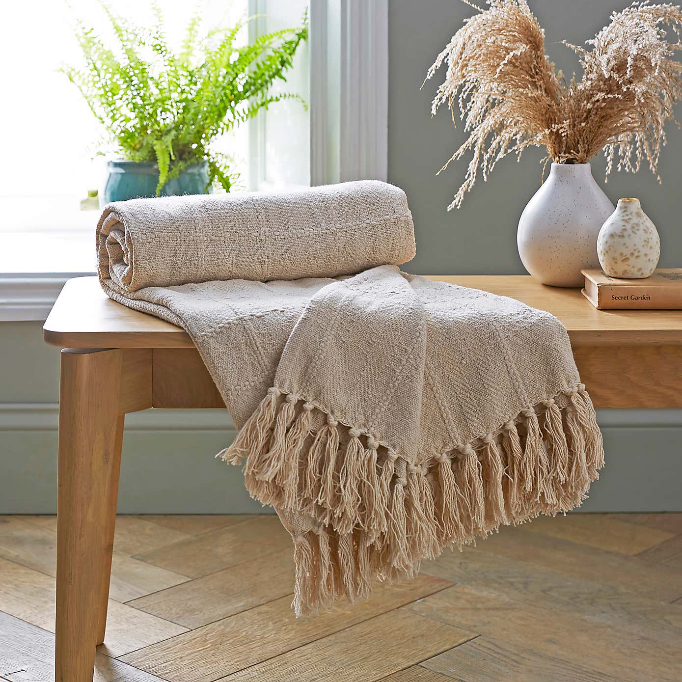 Natural Cotton Check Throw