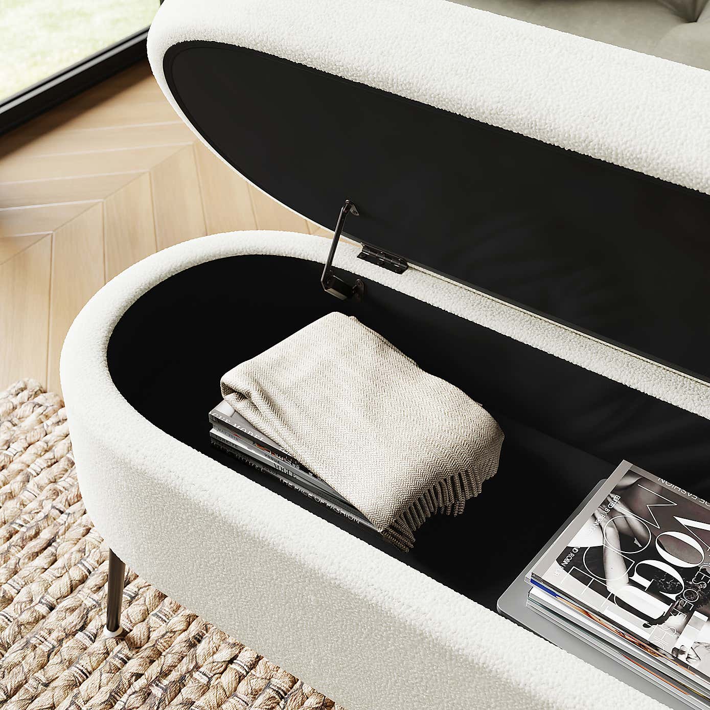 Evie Boucle Storage Ottoman