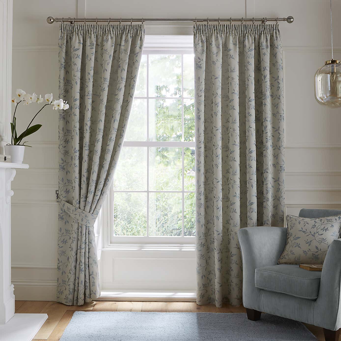 Trailing Bird Jacquard Pencil Pleat Curtains