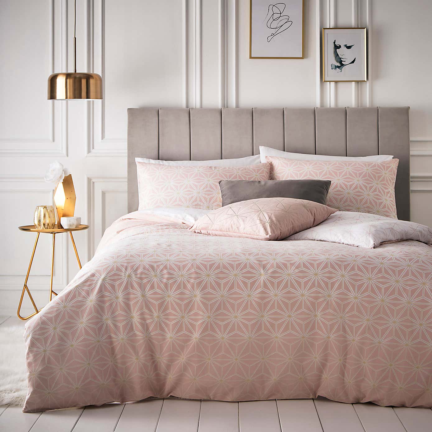 furn. Tessellate Geometric Blush Reversible Duvet Cover and Pillowcase Set