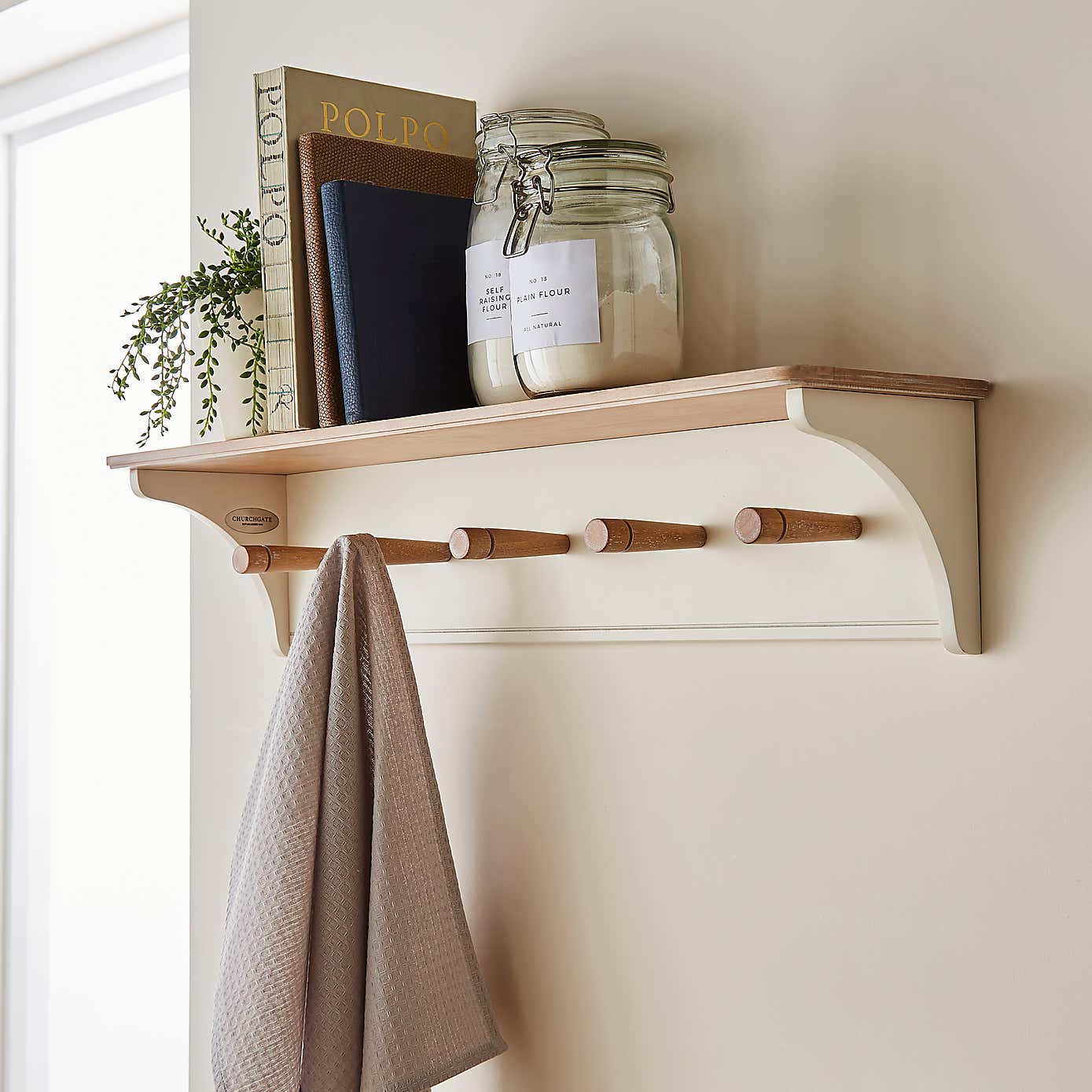 Churchgate Wall Mounted Kitchen Shelf with Hooks